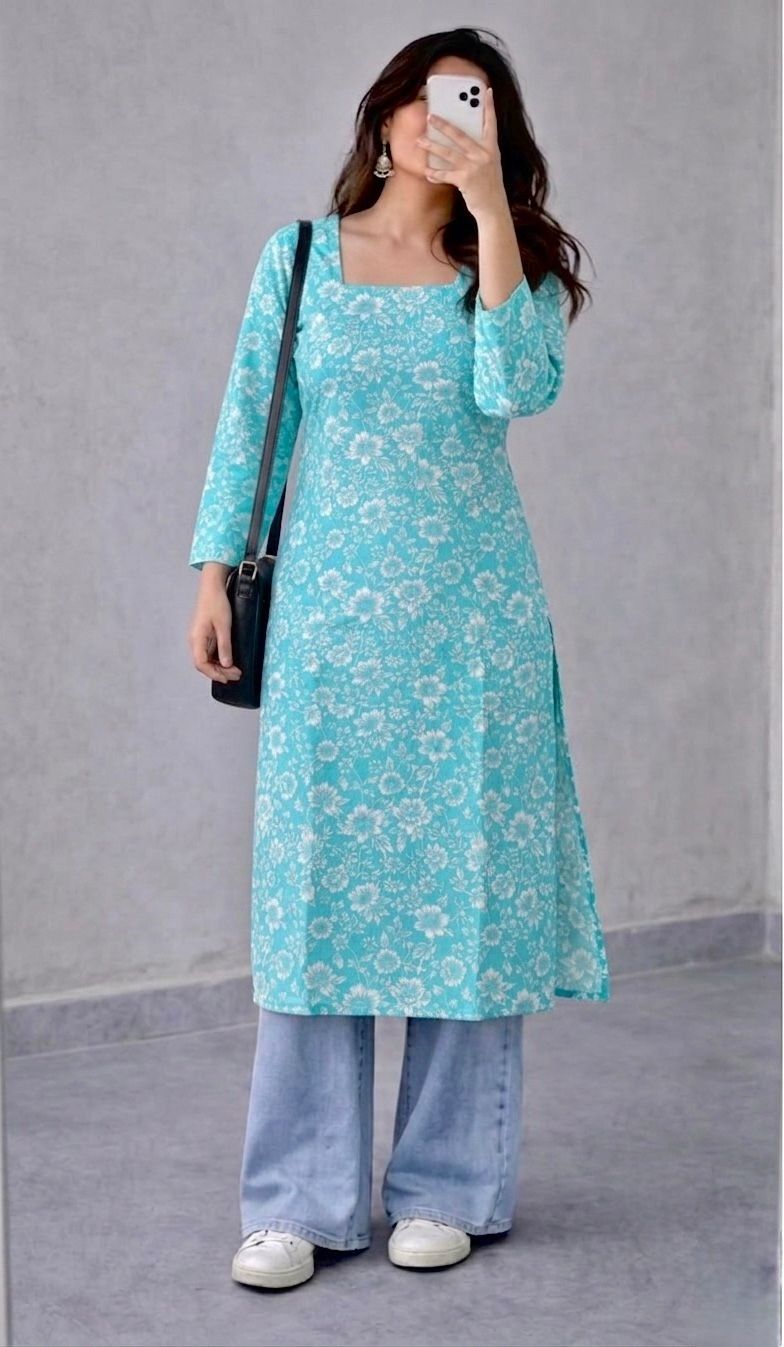 Floral Print Viscose Rayon Straight Kurta for Women-image-45