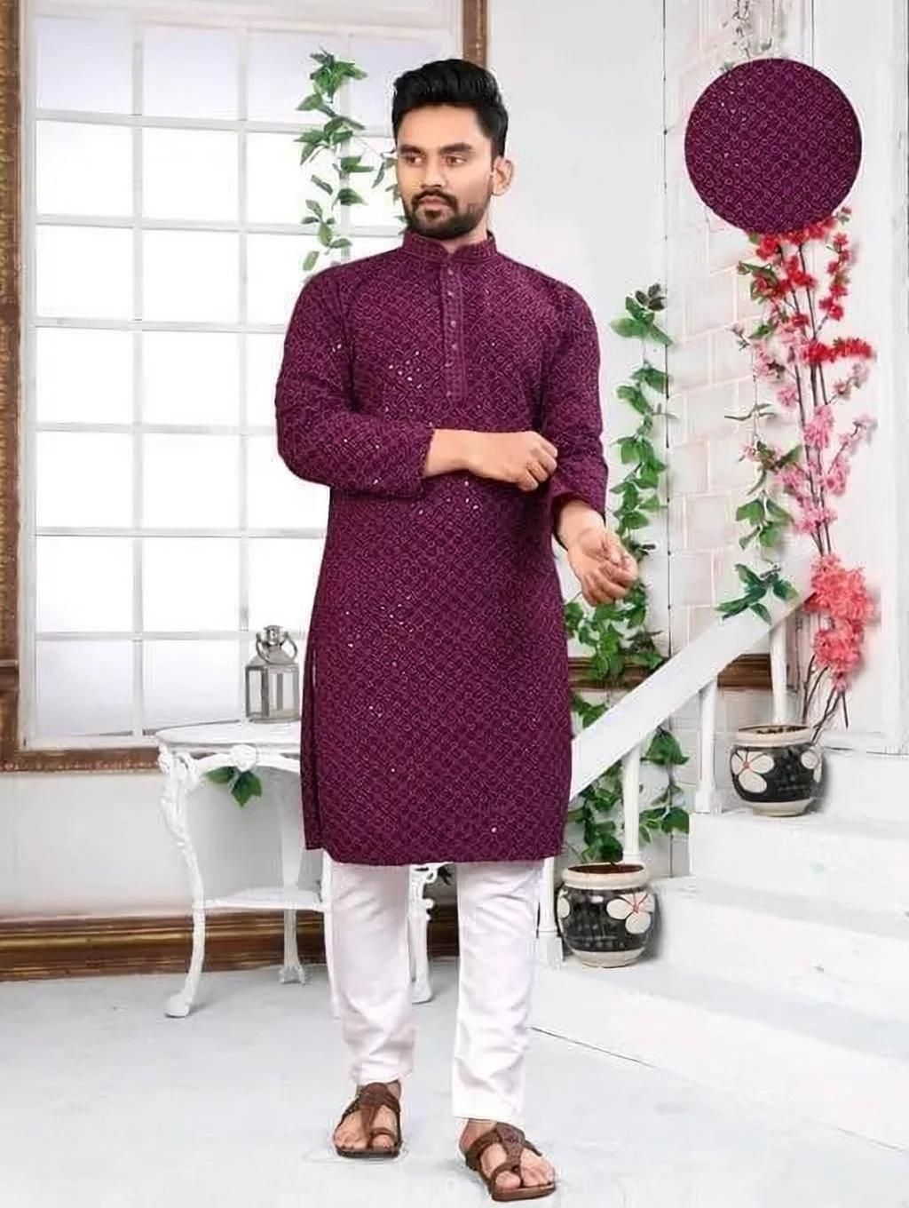 stylevaultt Chikan Embroidery Viscose Rayon Straight Kurta for Men-picture-42