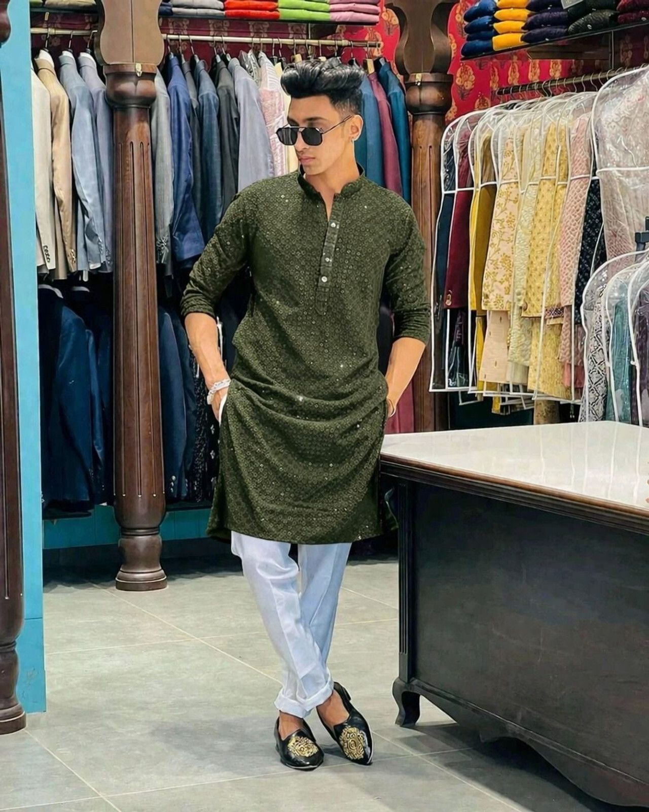 Men Chikan Embroidery Viscose Rayon Straight Kurta-image-4
