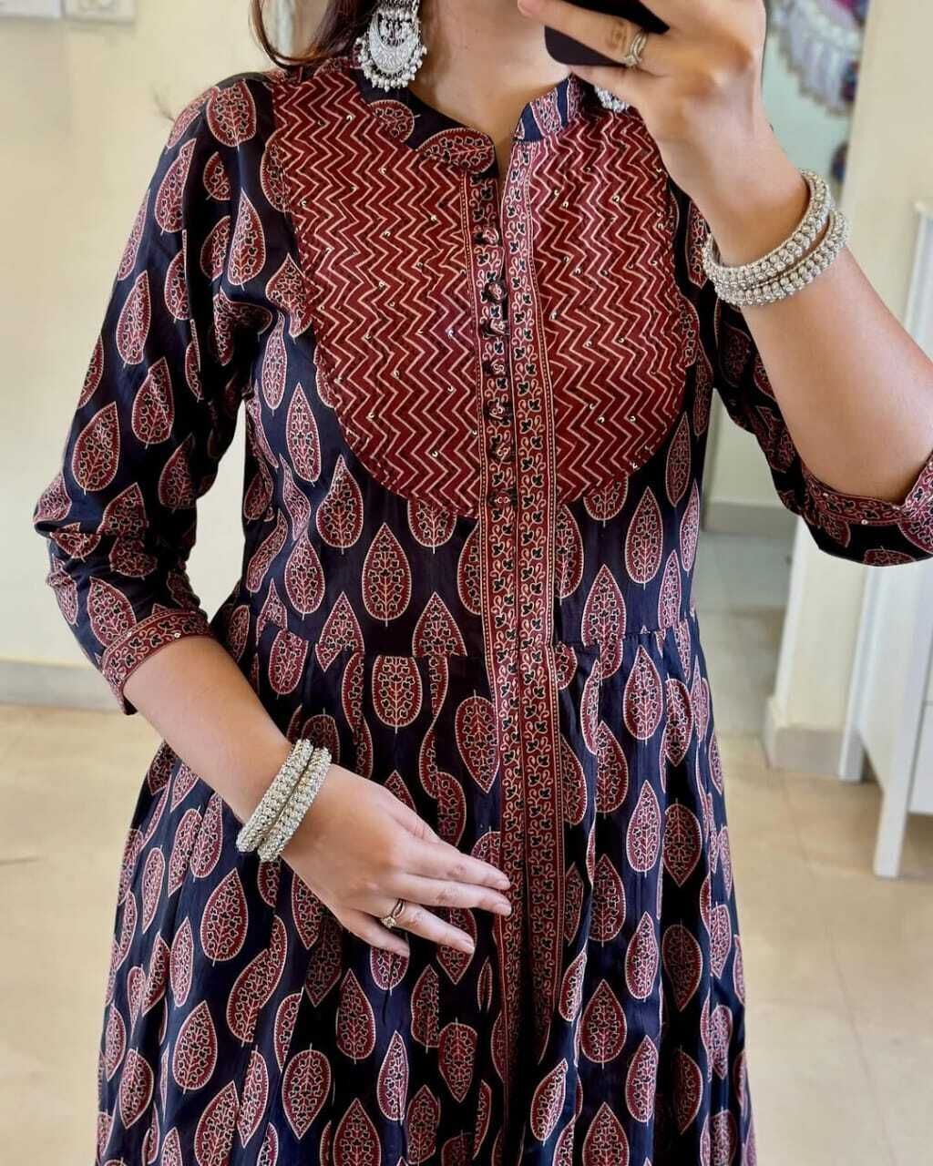 Women Printed Cotton Rayon Anarkali Kurta