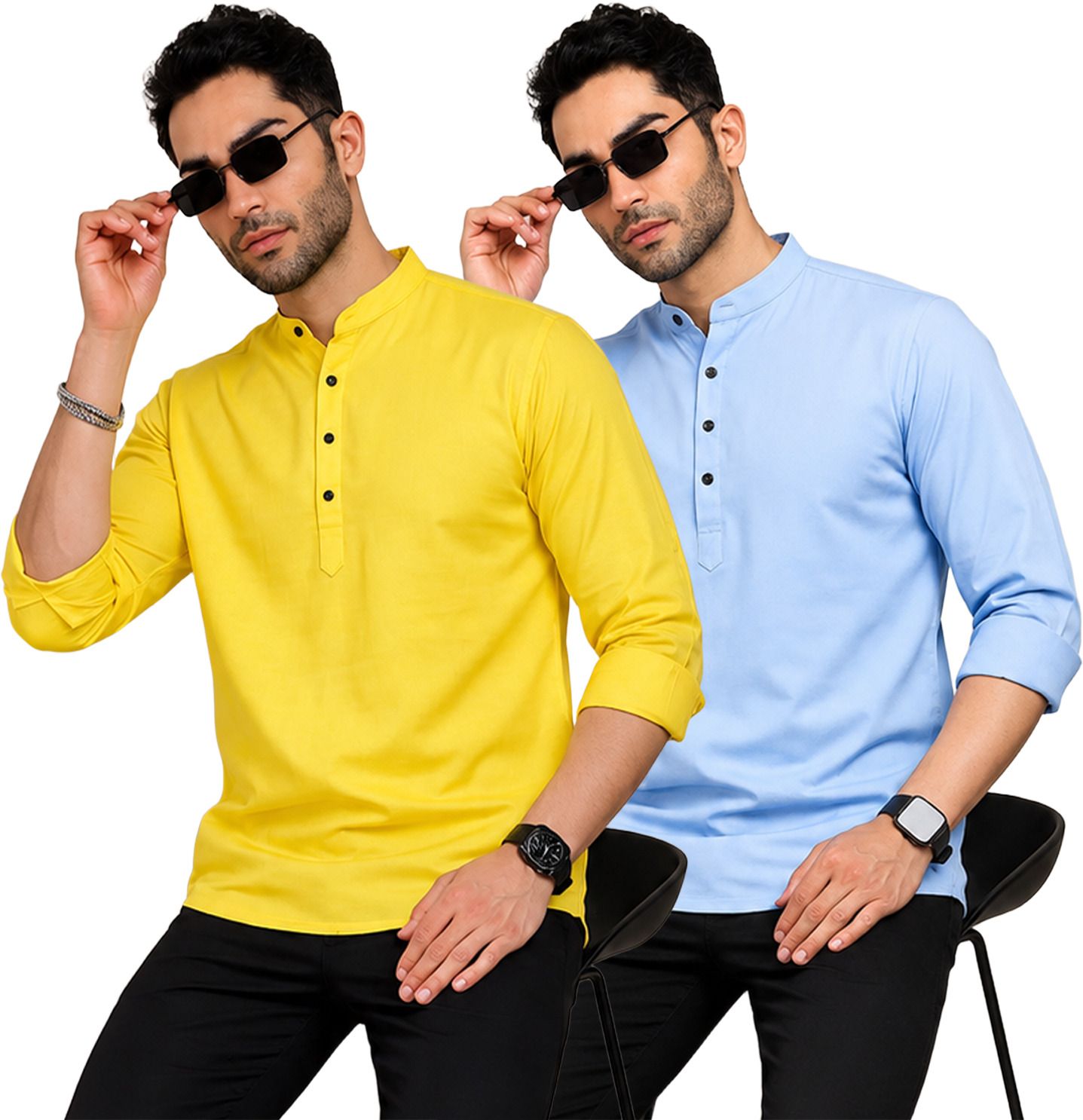 fashion marts Pack of 2 Self Design Cotton Blend Straight Kurta for Men-picture-11