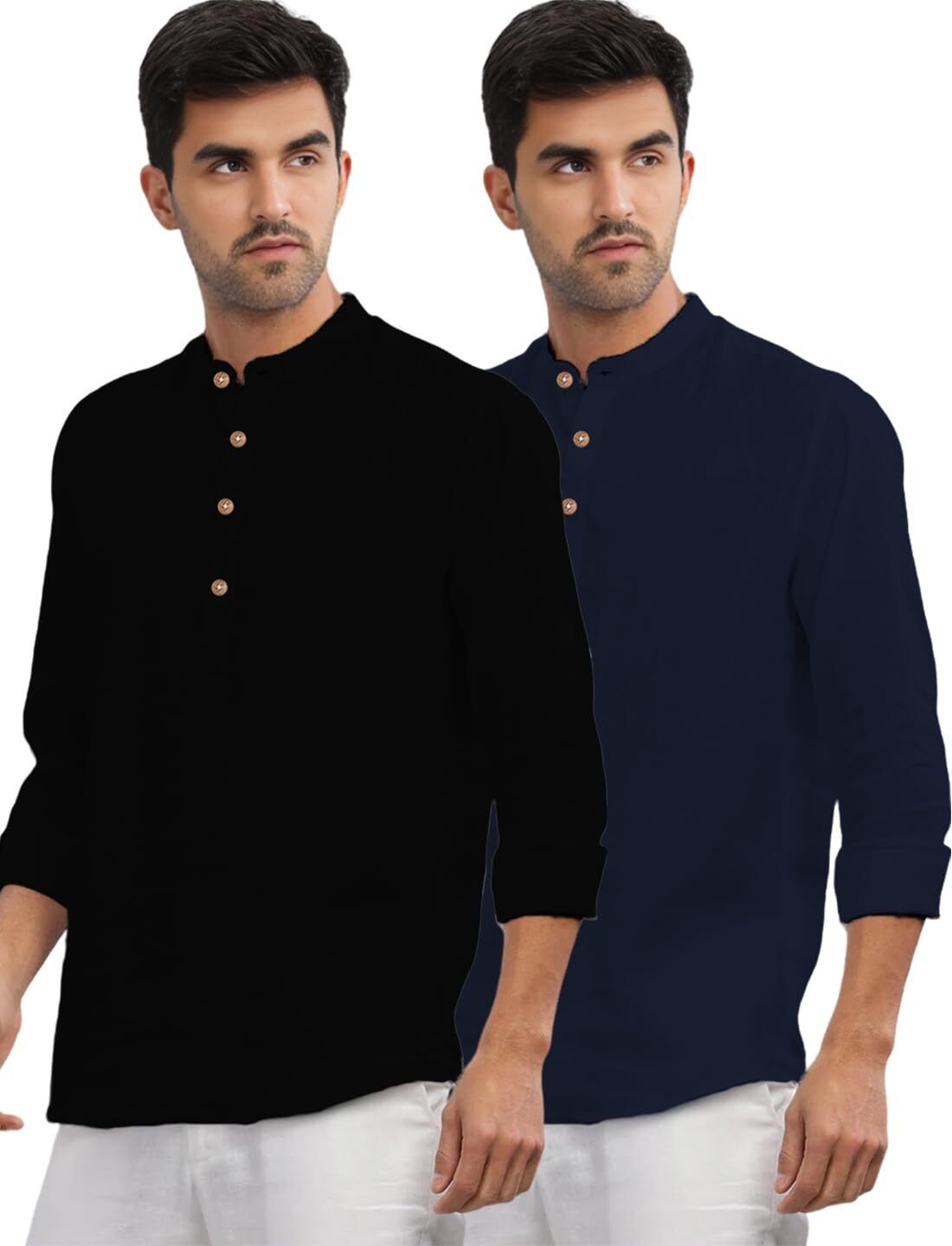 woifas edins trend Pack of 2 Solid Cotton Blend Straight Kurta for Men-picture-13