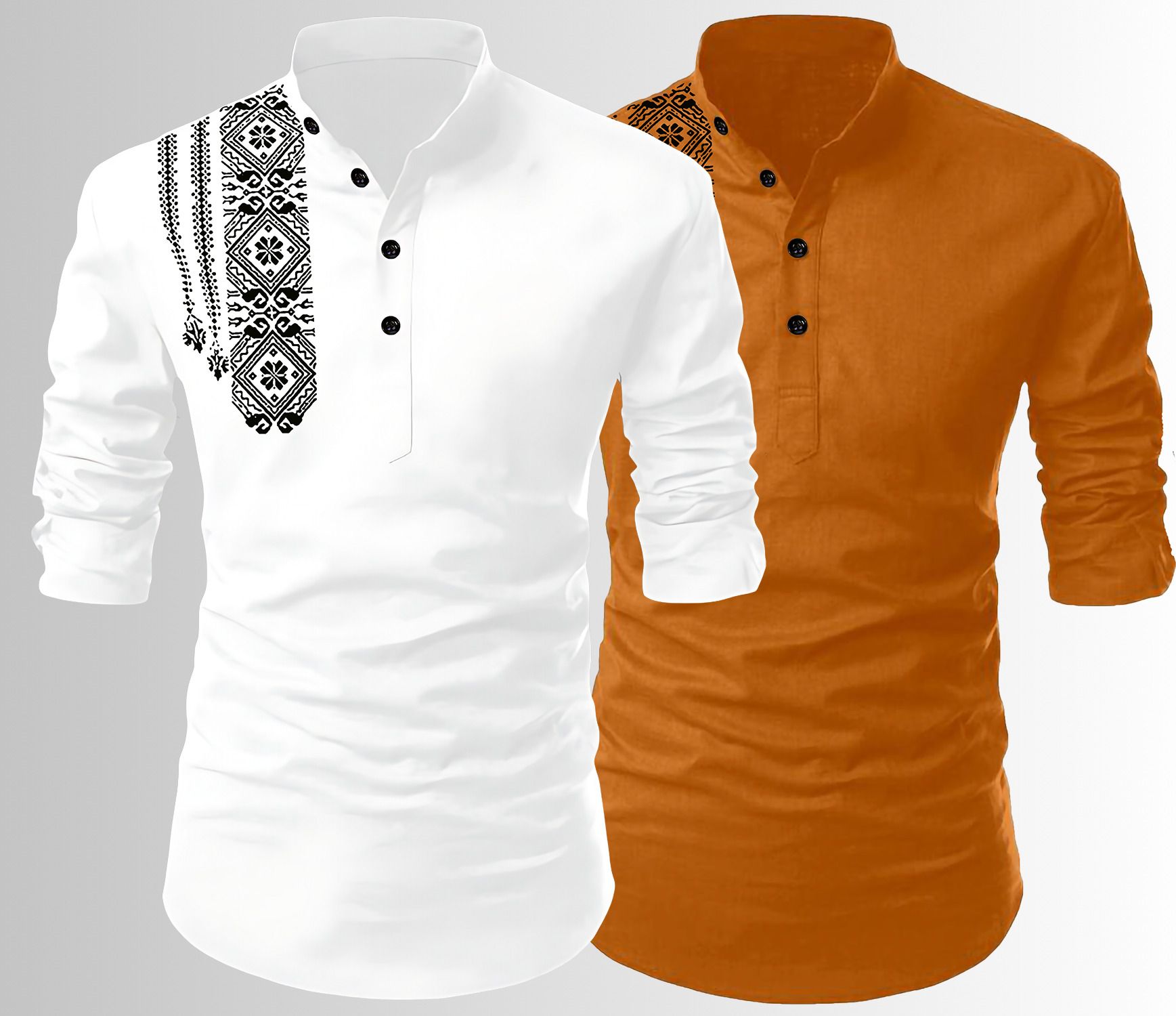 fashion marts Pack of 2 Embroidered Cotton Blend Straight Kurta for Men-picture-21