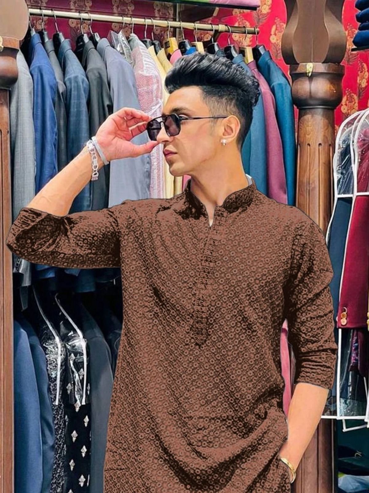 orifab Embroidered Cotton Rayon Straight Kurta for Men-picture-25