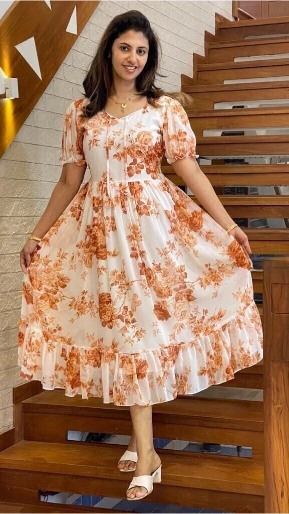 Women Fit and Flare Yellow Midi/Calf Length Dress