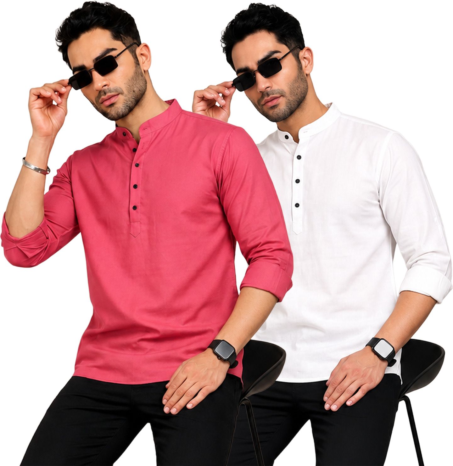 fashion marts Pack of 2 Self Design Cotton Blend Straight Kurta for Men-picture-22