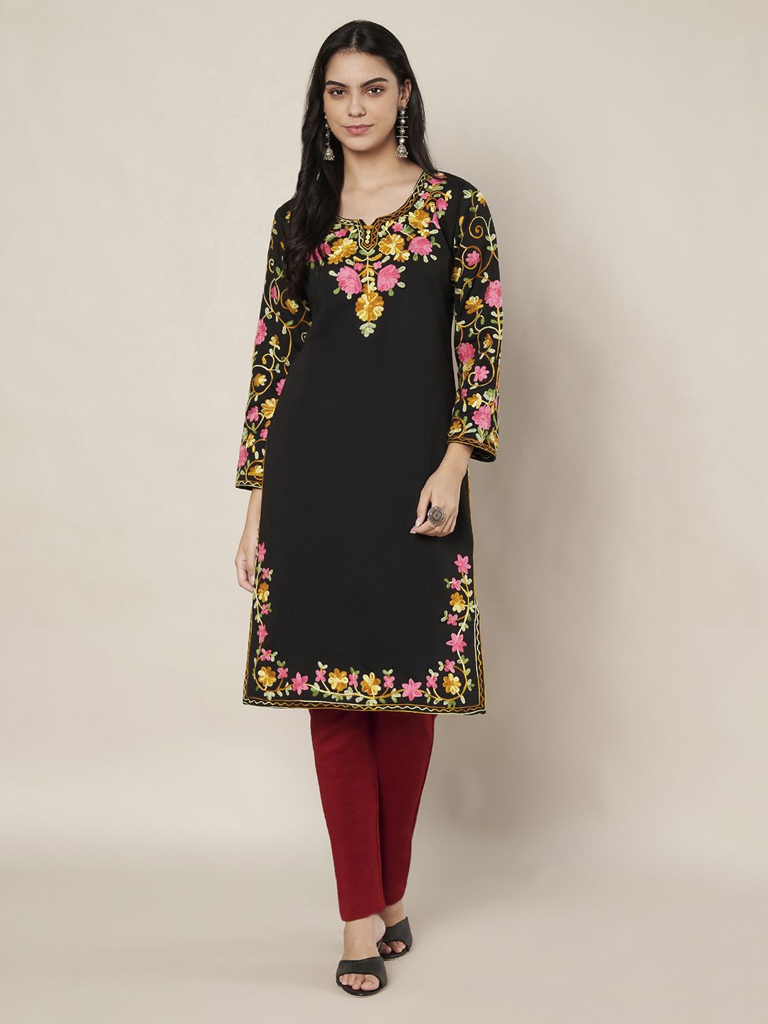 trend level Women Embroidered Wool Straight Kurta-picture-11