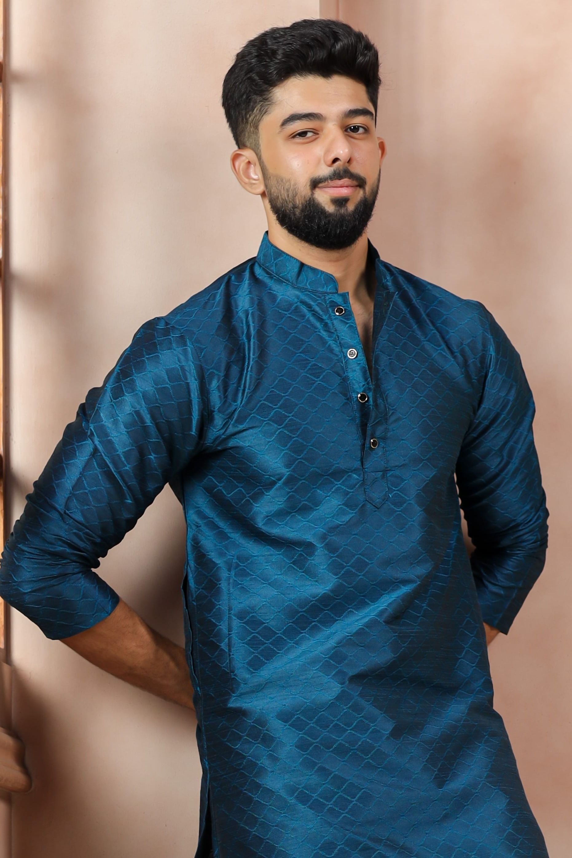 koshin Self Design Art Silk Straight Kurta for Men-picture-14