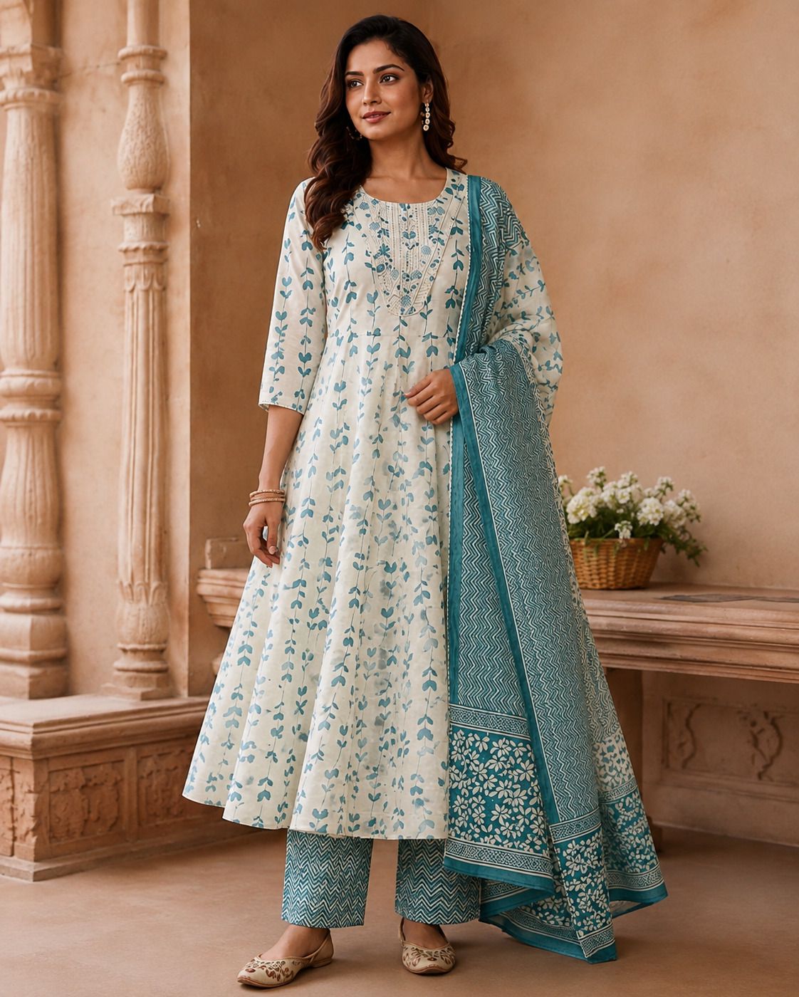 Floral Print Pure Cotton Anarkali Kurta for Women-image-31
