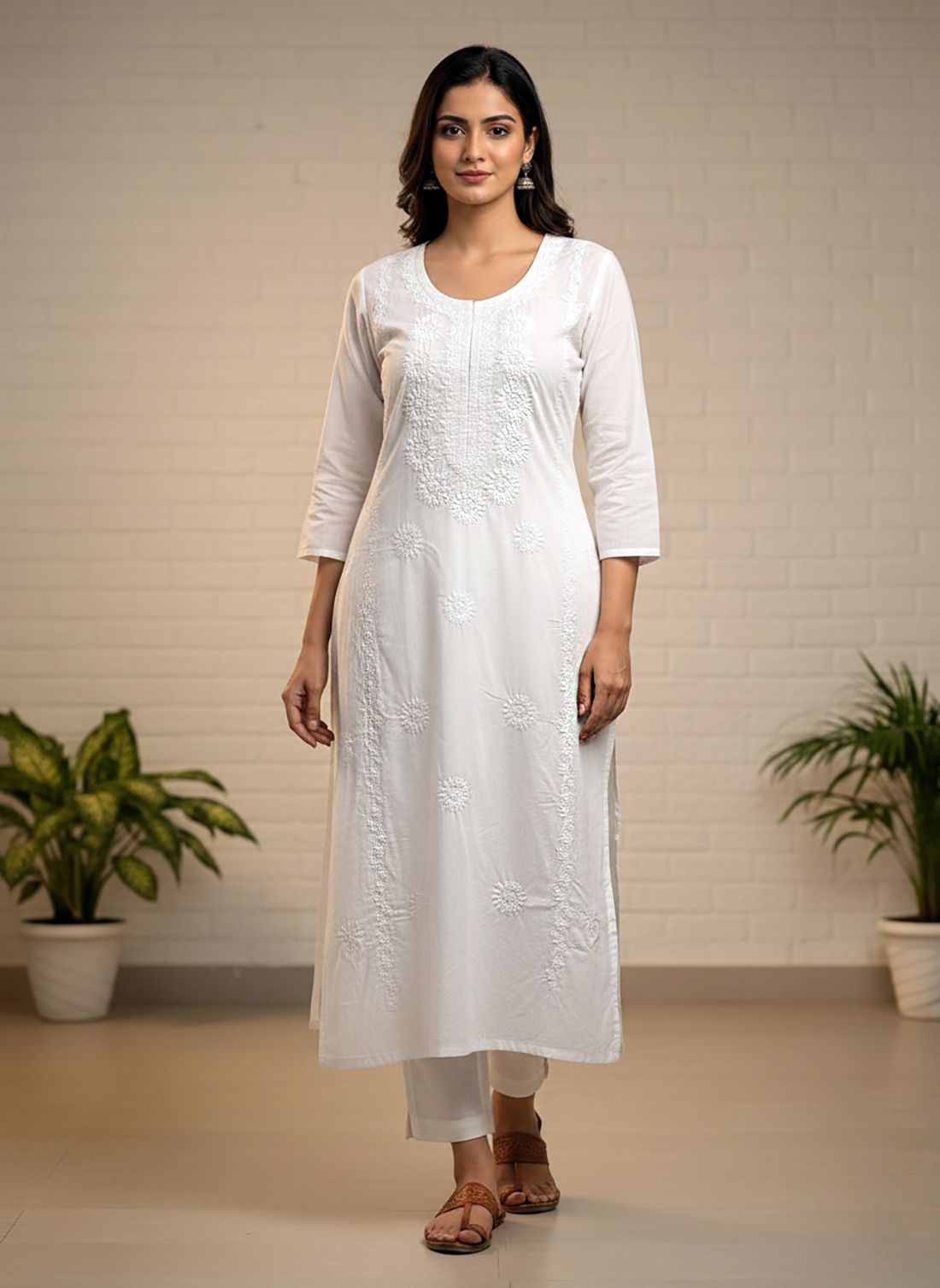 lakhnavi fabrics Women Embroidered, Chikan Embroidery Pure Cotton Straight Kurta-picture-14