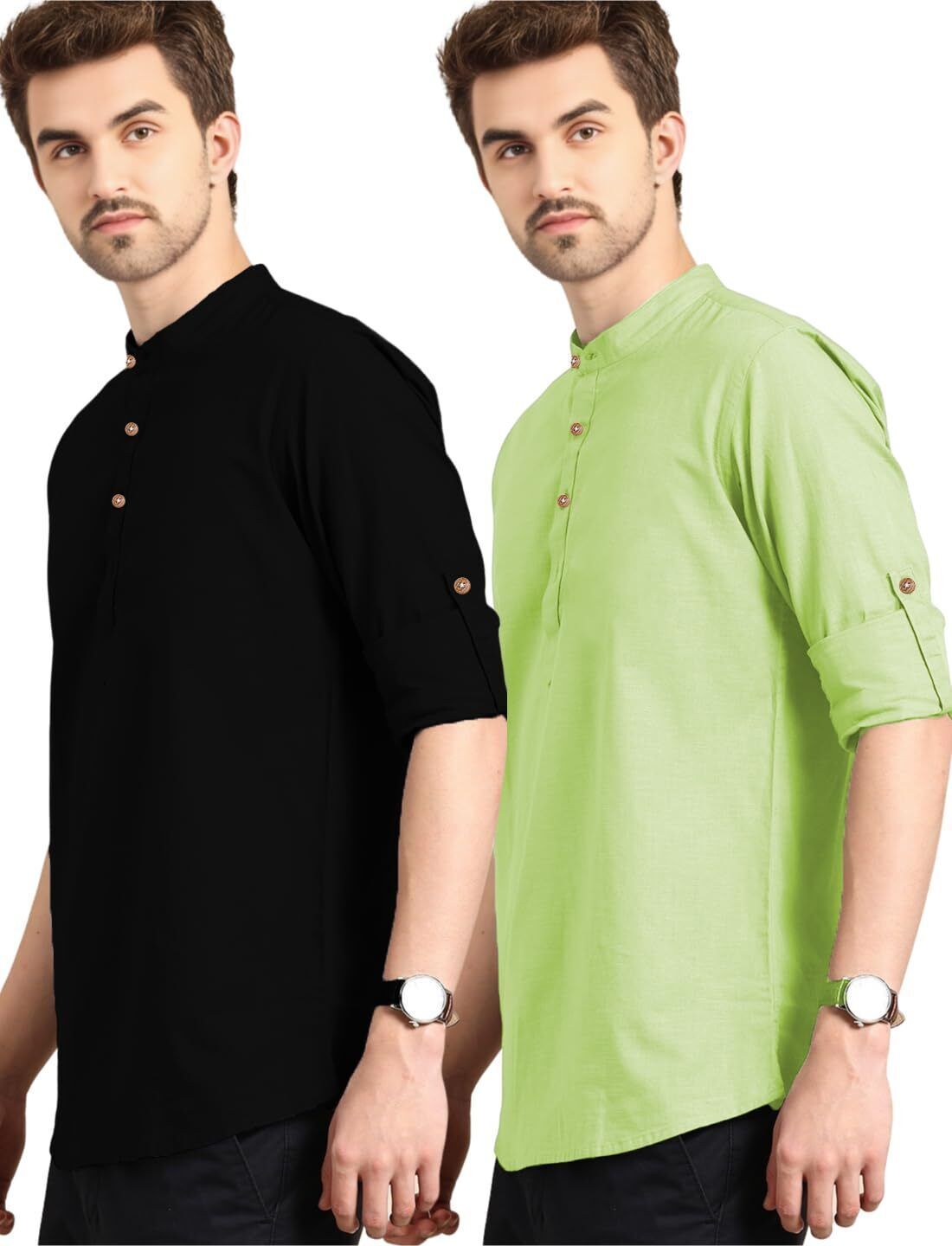 amritenterprise Pack of 2 Solid Pure Cotton Straight Kurta for Men-picture-15