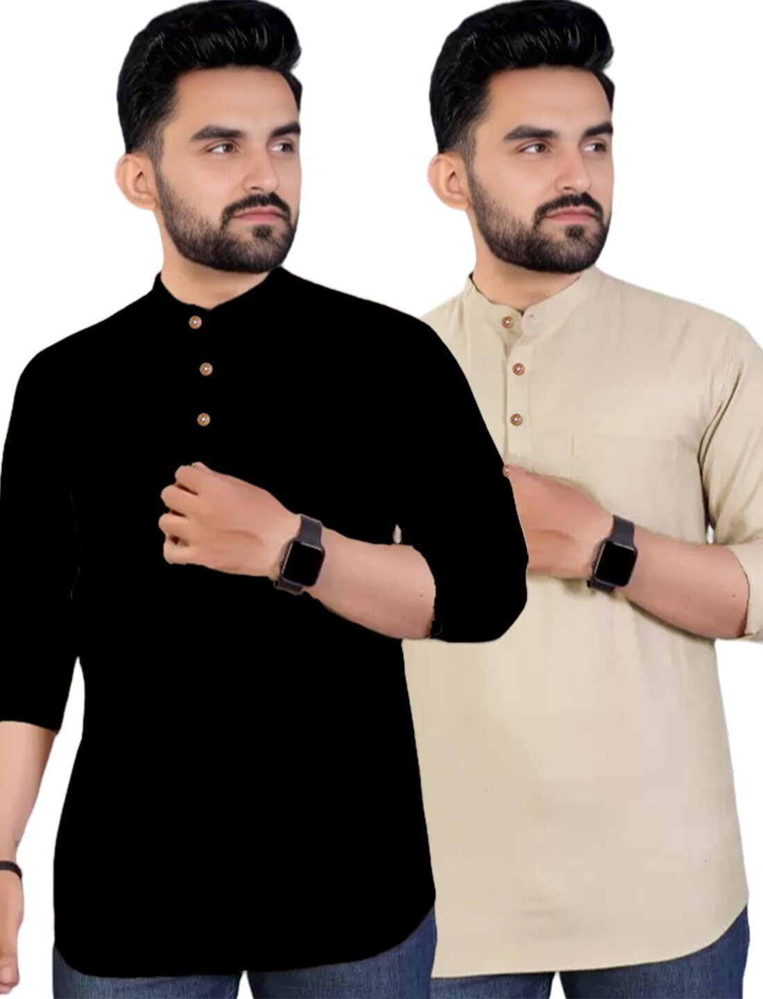 amritenterprise Pack of 2 Solid Pure Cotton Straight Kurta for Men-picture-40