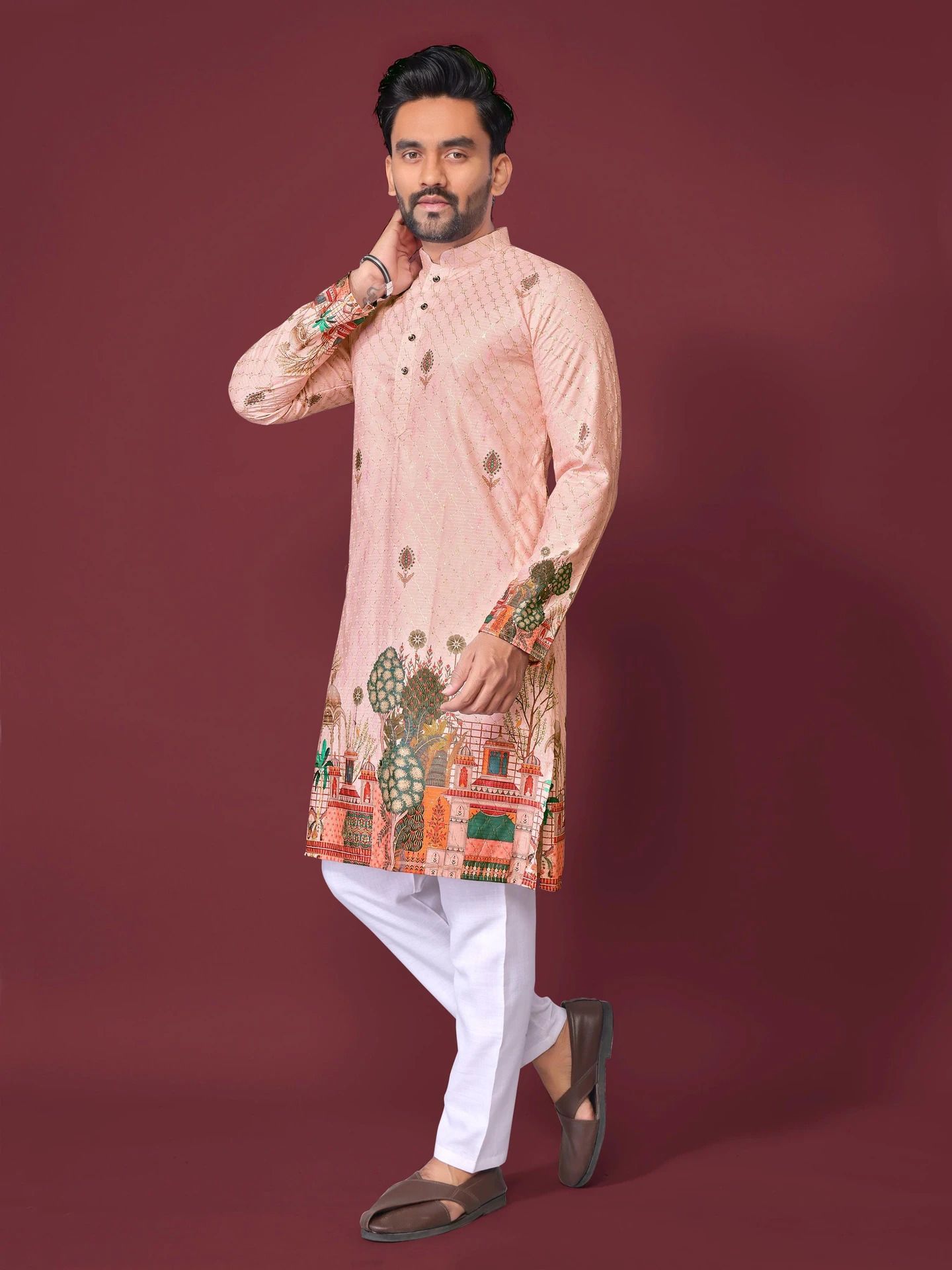 geokurta Men Printed, Floral Print, Animal Print Cotton Silk Straight Kurta-picture-15