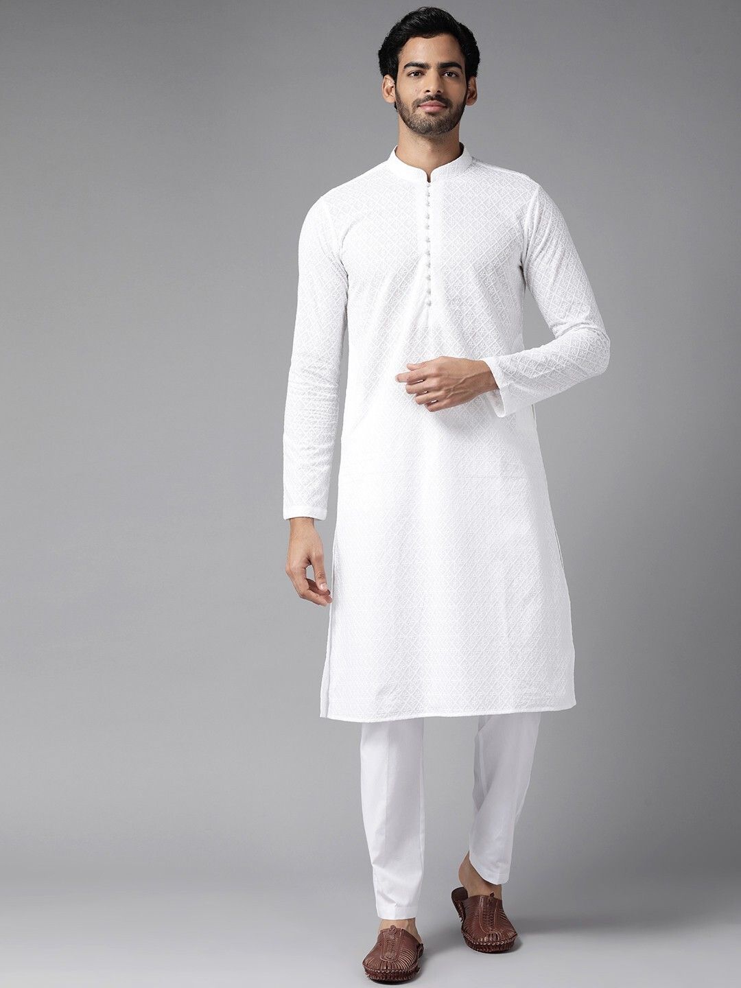 Men Chikan Embroidery Pure Cotton Straight Kurta-image-20