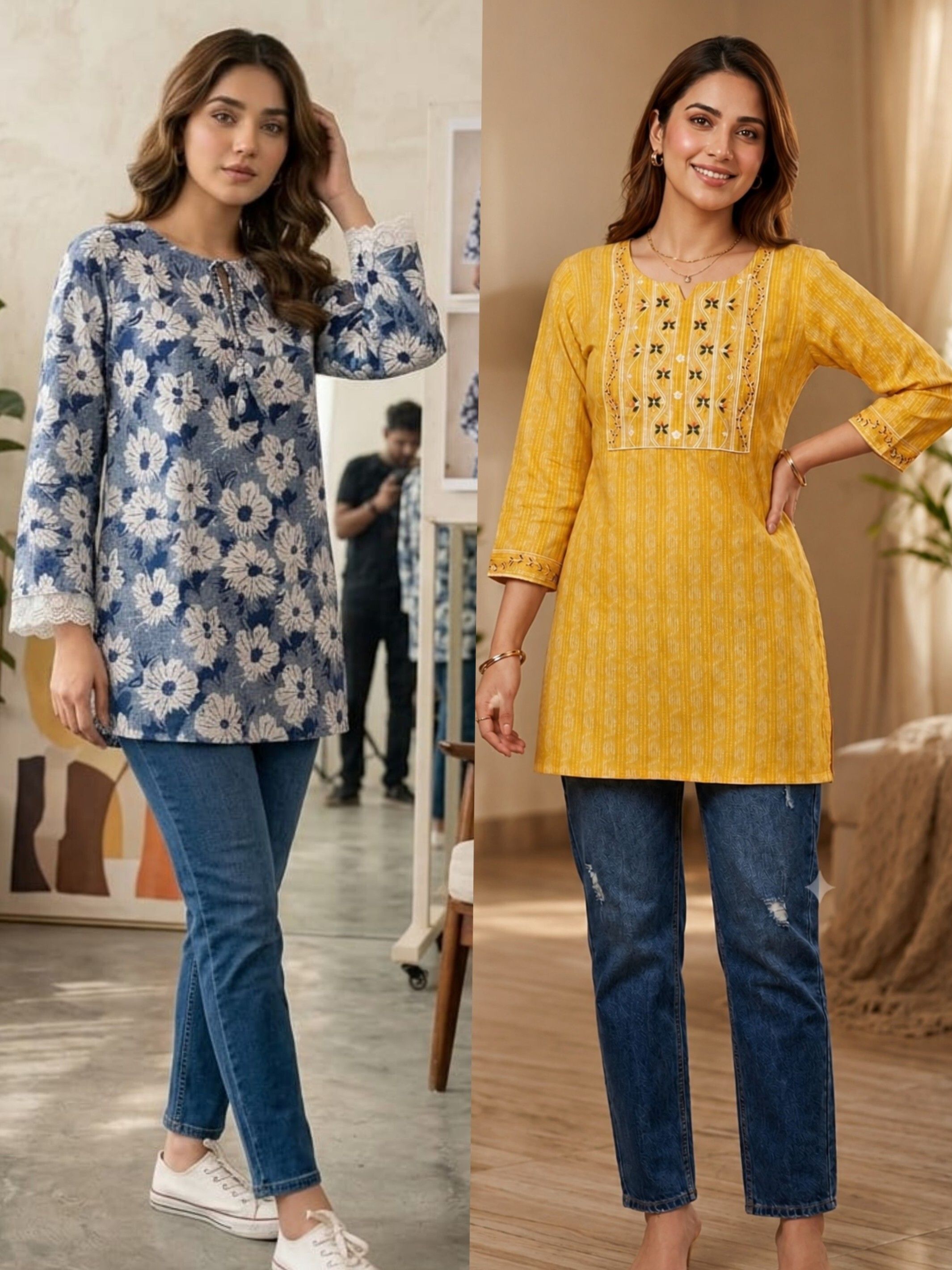 Pack of 2 Embroidered Khadi Cotton Straight Kurta for Women-image-34