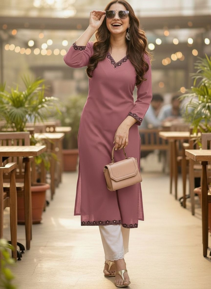 Women Embroidered Viscose Rayon Straight Kurta-image-20