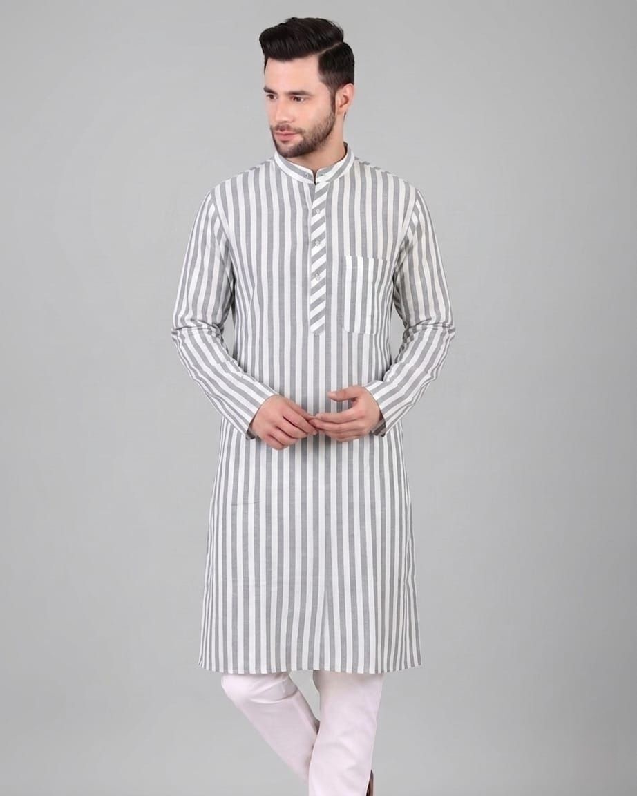 parampara Striped Pure Cotton Straight Kurta for Men-picture-1