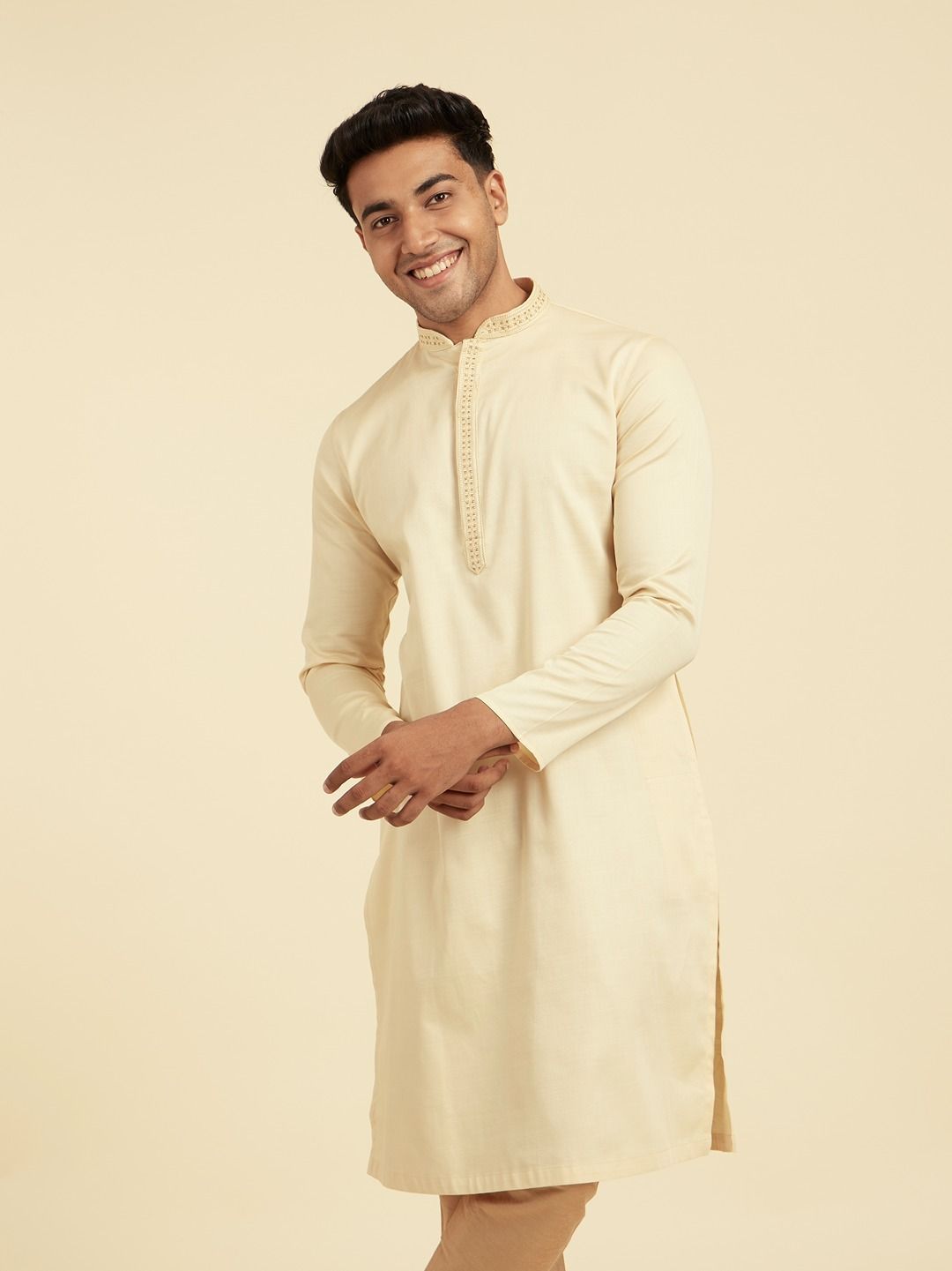 diwas by manyavar Solid Cotton Blend Straight Kurta for Men-picture-30