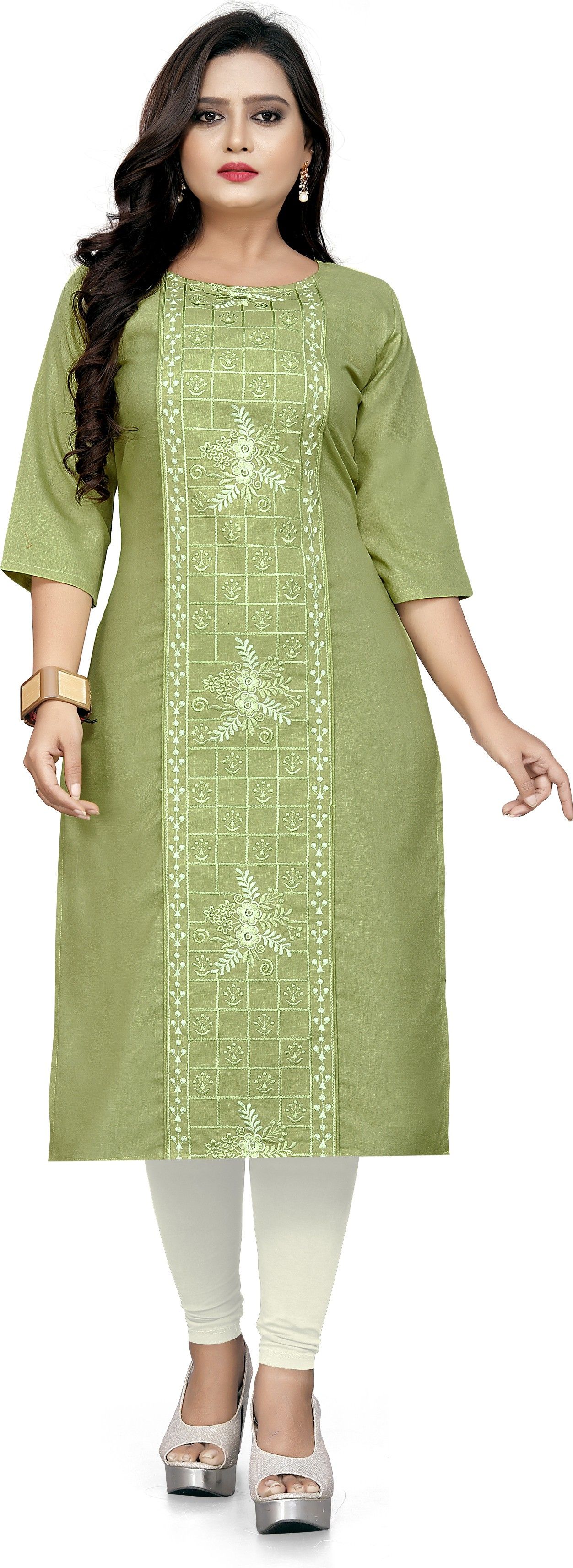 Embroidered Cotton Blend Straight Kurta for Women-image-11