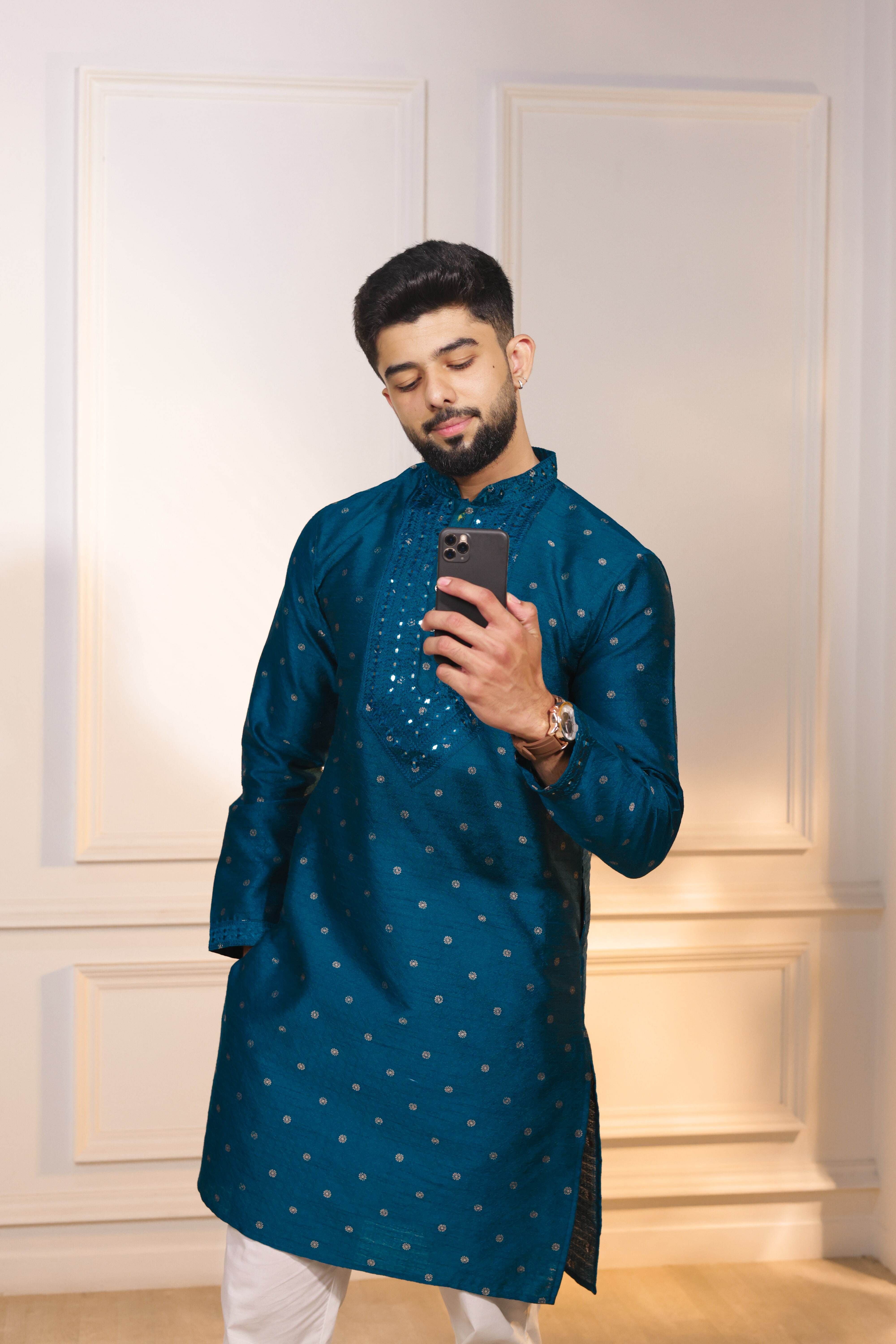 koshin Men Jacquard Kurta Pyjama Set-picture-13