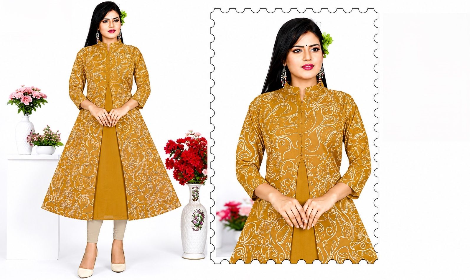 Printed Art Silk Anarkali Kurta for Women-image-3