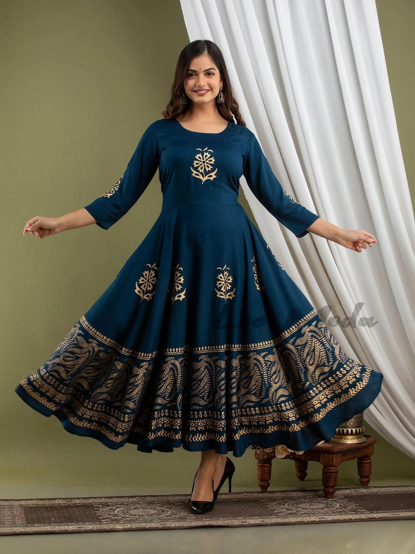 Printed Viscose Rayon Flared Kurta for Women-image-7