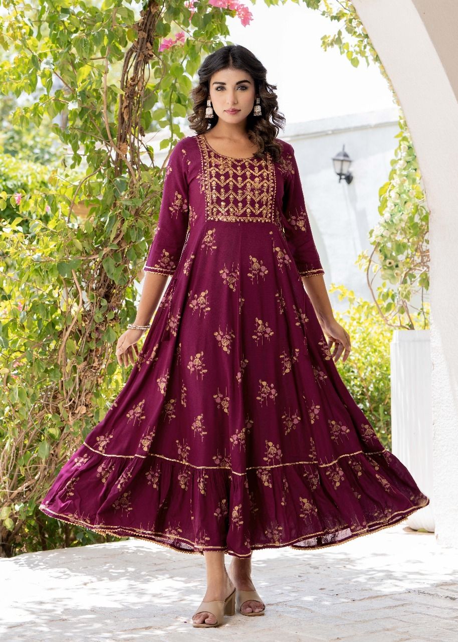 Printed Cotton Blend Anarkali Kurta for Women-image-35