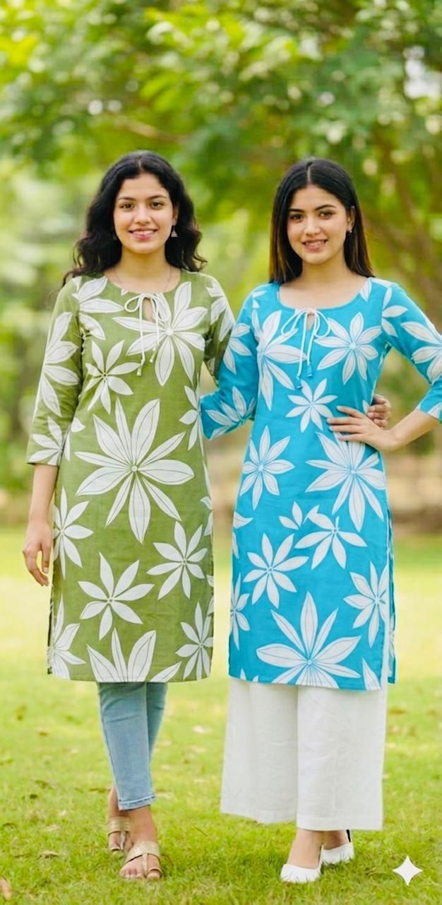 golamdaz textile Pack of 2 Floral Print Pure Cotton Straight Kurta for Women-picture-35