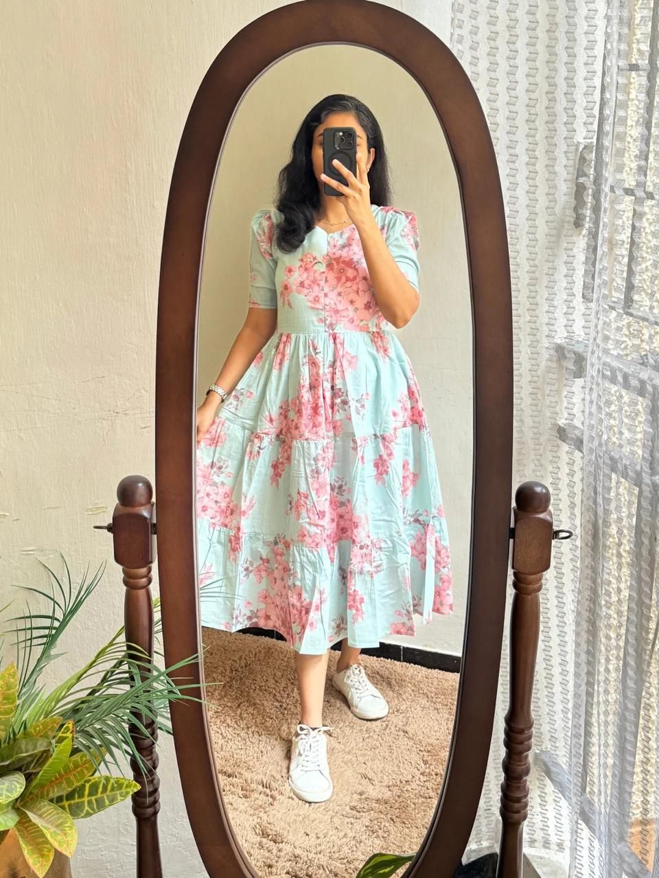 Floral Print Rayon Blend Stitched Flared/A-line Gown-image-16