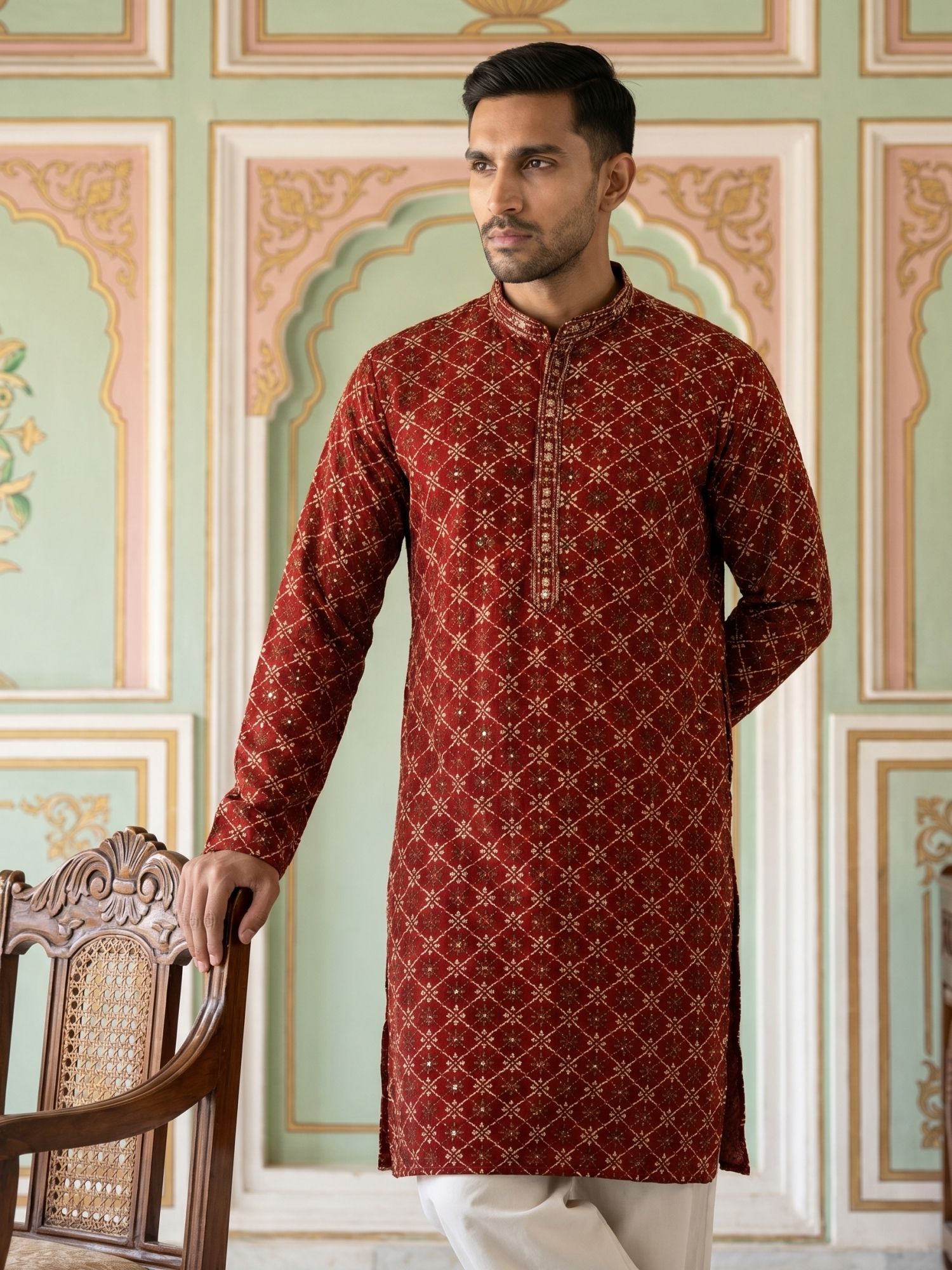 jompers Embroidered Viscose Rayon Straight Kurta for Men-picture-21