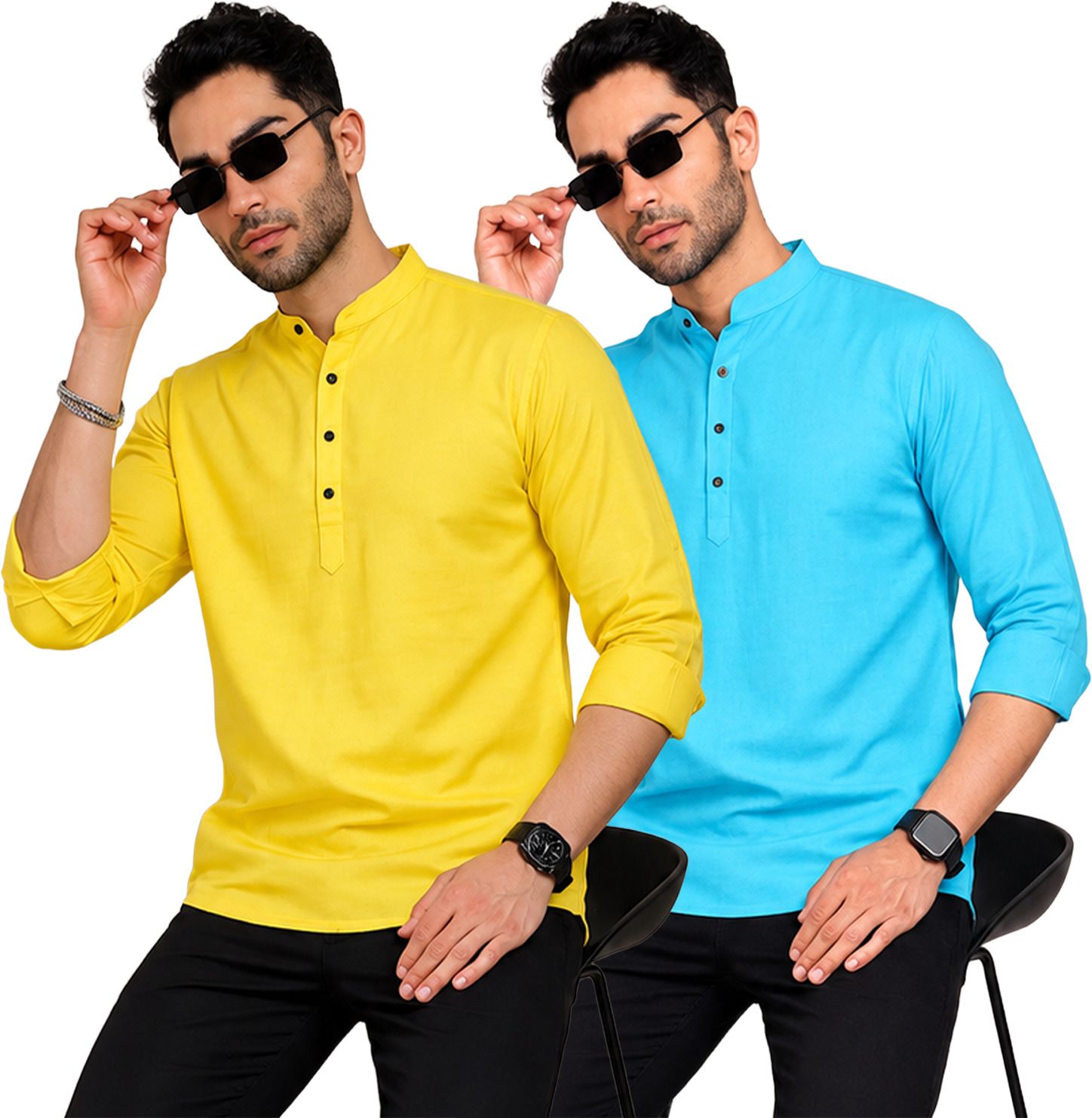 fashion marts Pack of 2 Self Design Cotton Blend Straight Kurta for Men-picture-26