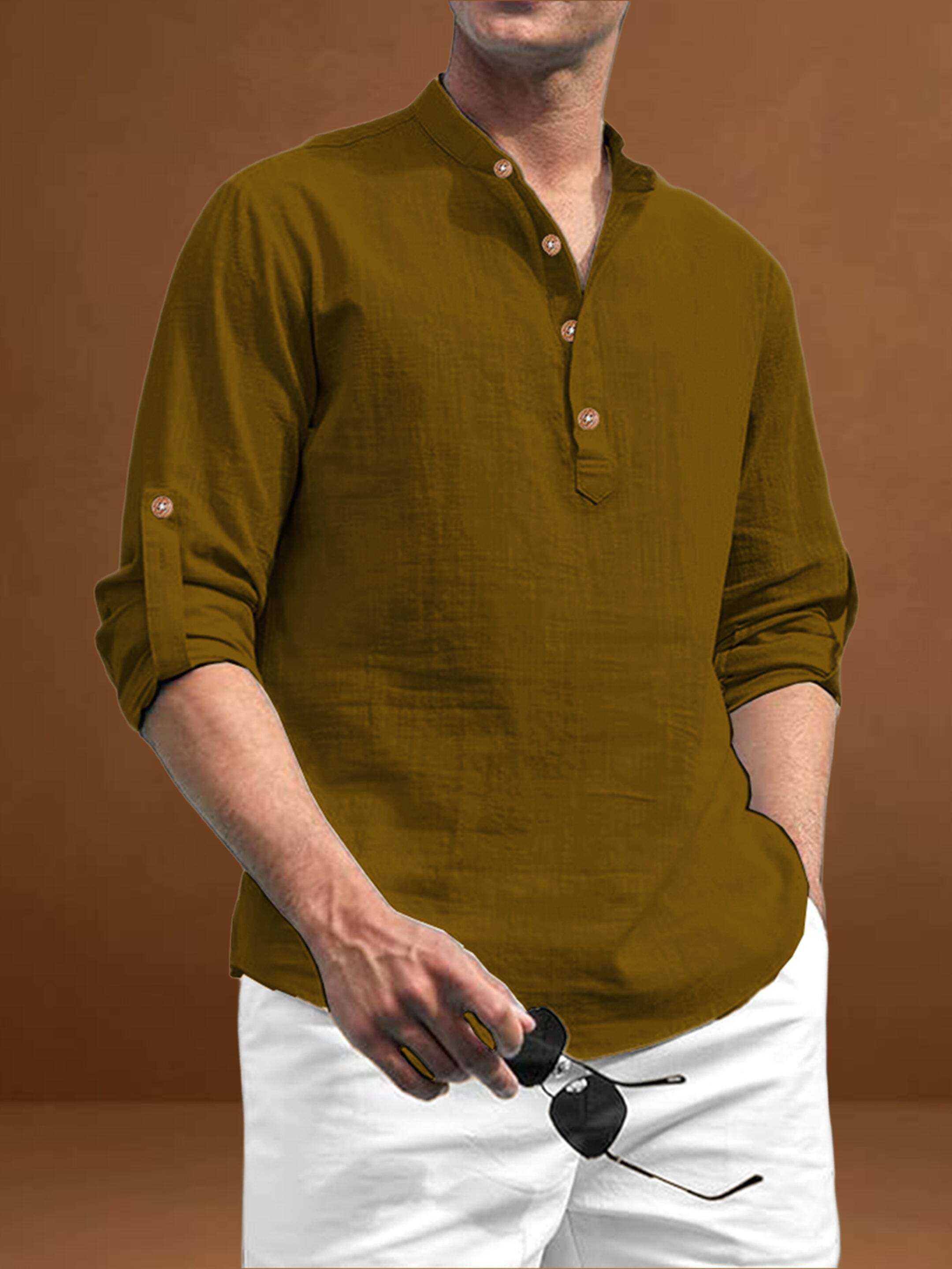 bhuvikoo Solid Cotton Blend A-line Kurta for Men-picture-0