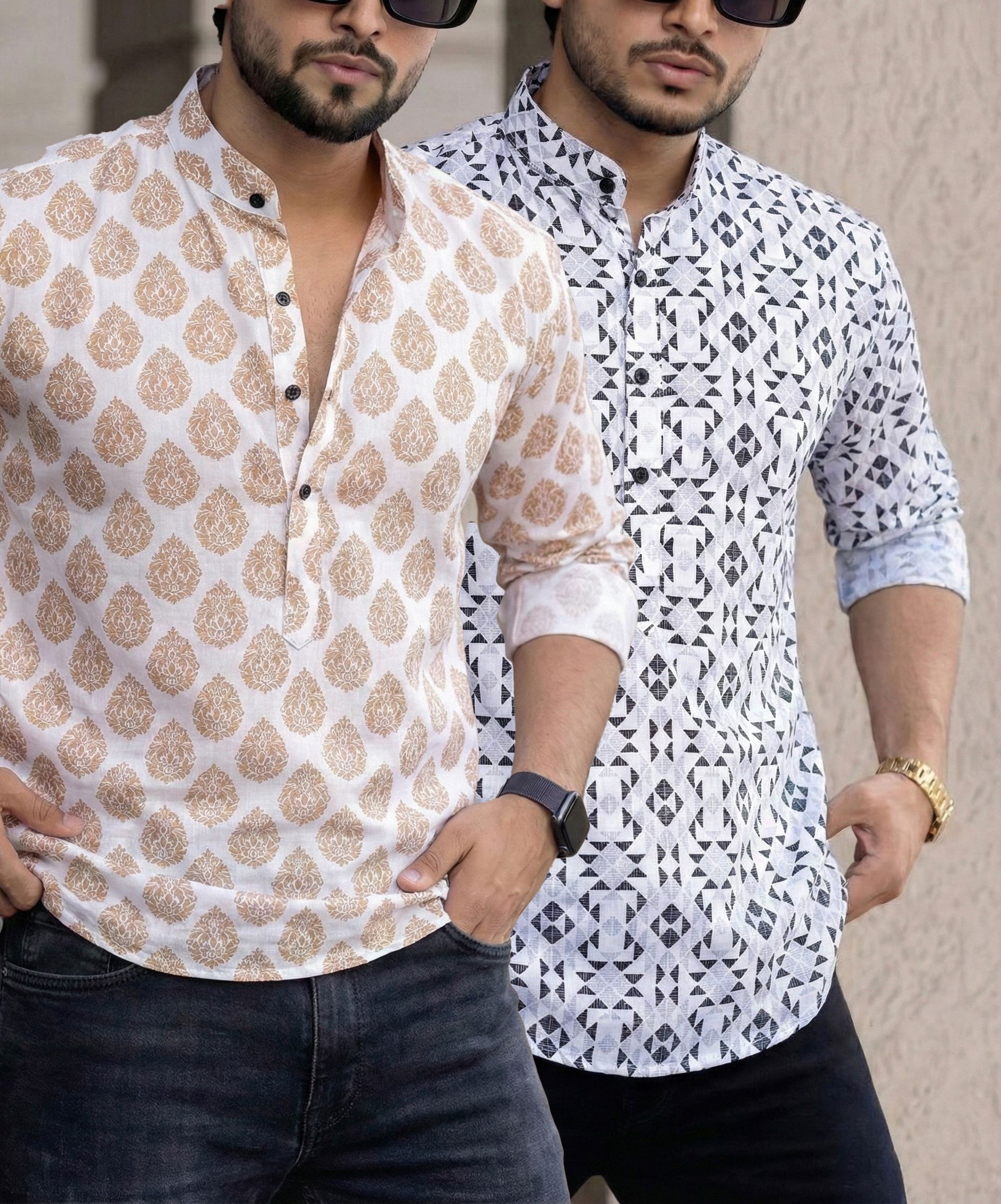poltern Pack of 2 Men Geometric Print, Printed Pure Cotton Straight Kurta-picture-28