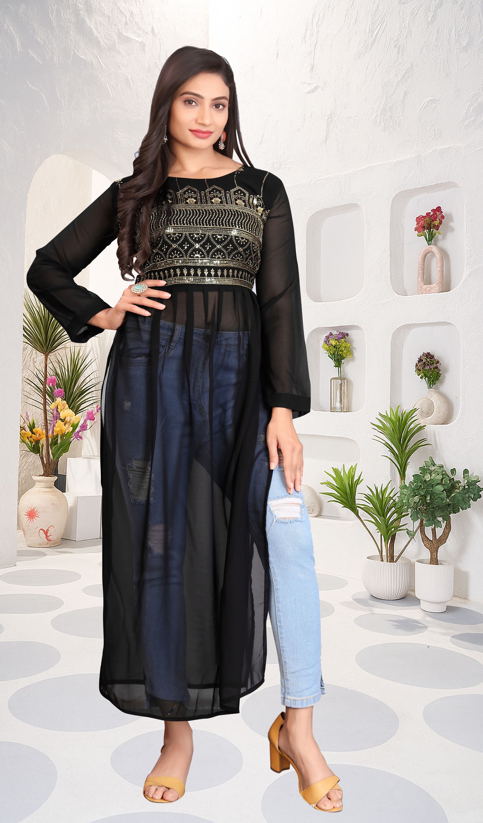 Women Ethnic Dress Black Below Knee Dress-image-40