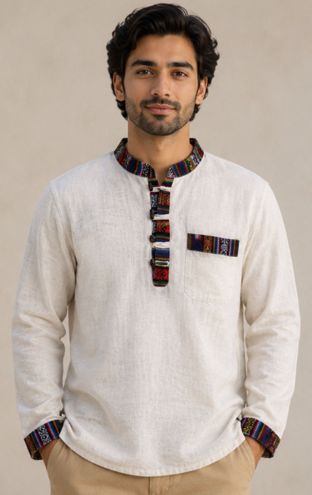 sr collection Men Solid Khadi Cotton Straight Kurta-picture-0
