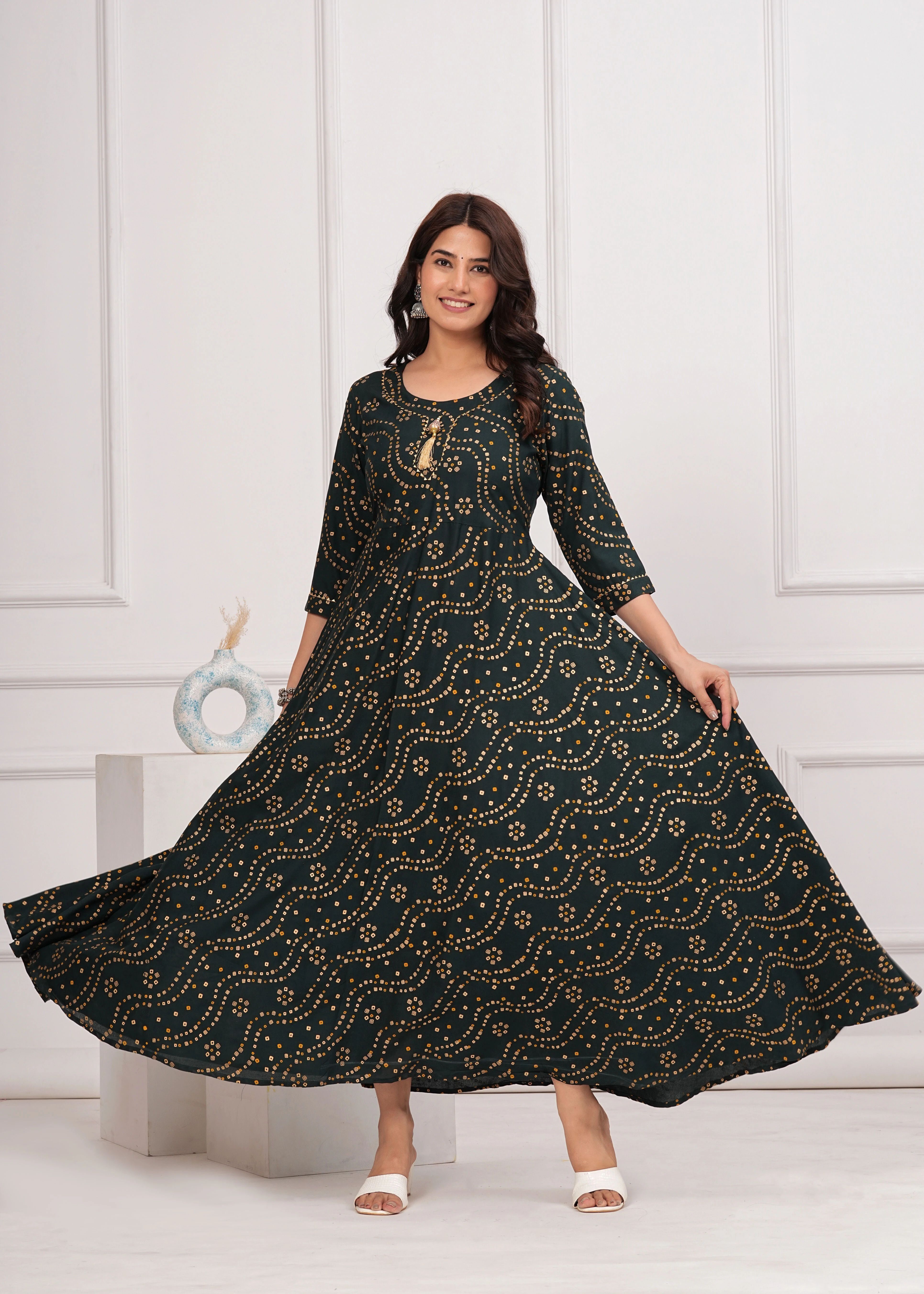 Women Fit and Flare Green Below Knee Dress-image-10