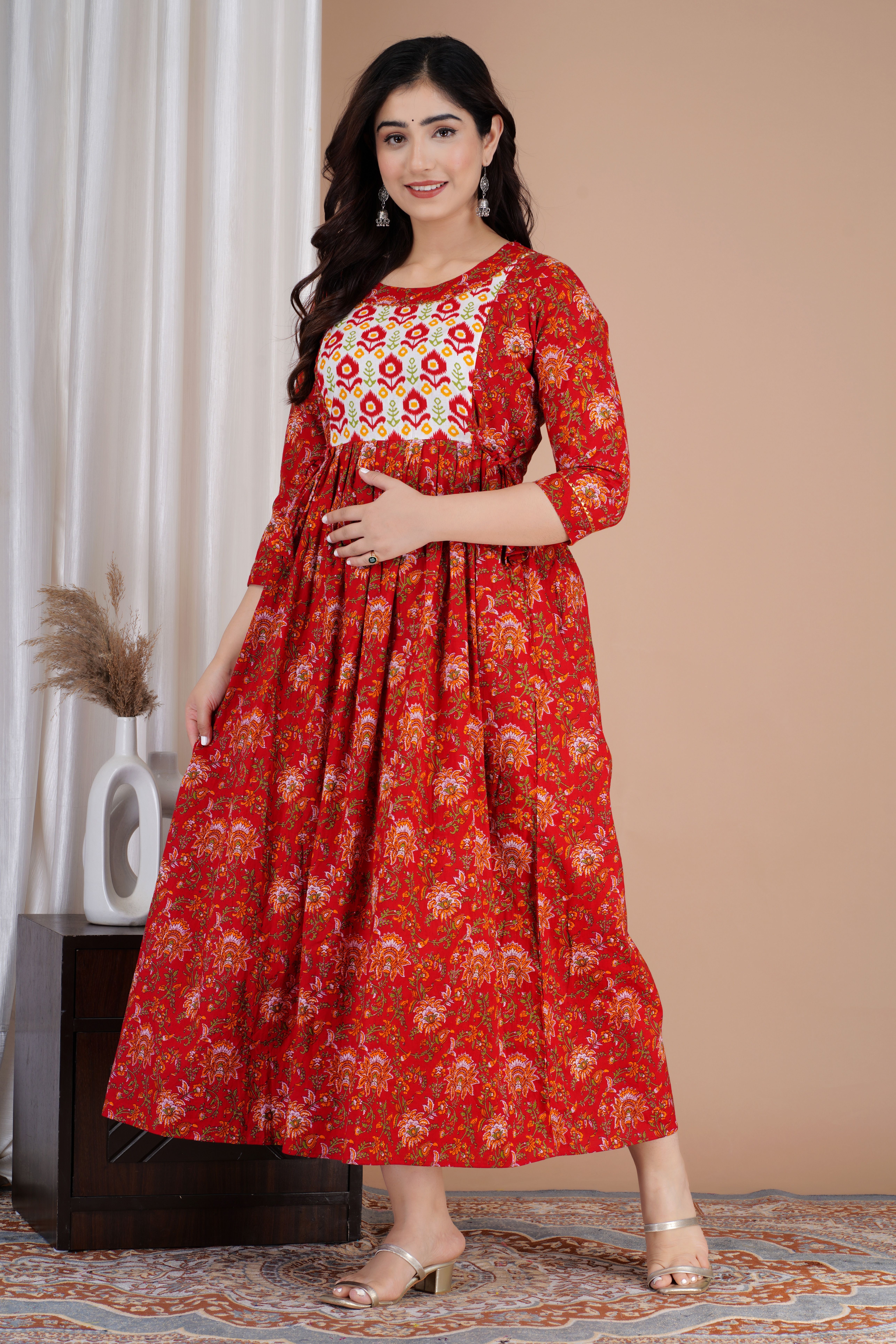 Printed Pure Cotton Stitched Flared/A-line Gown-image-40