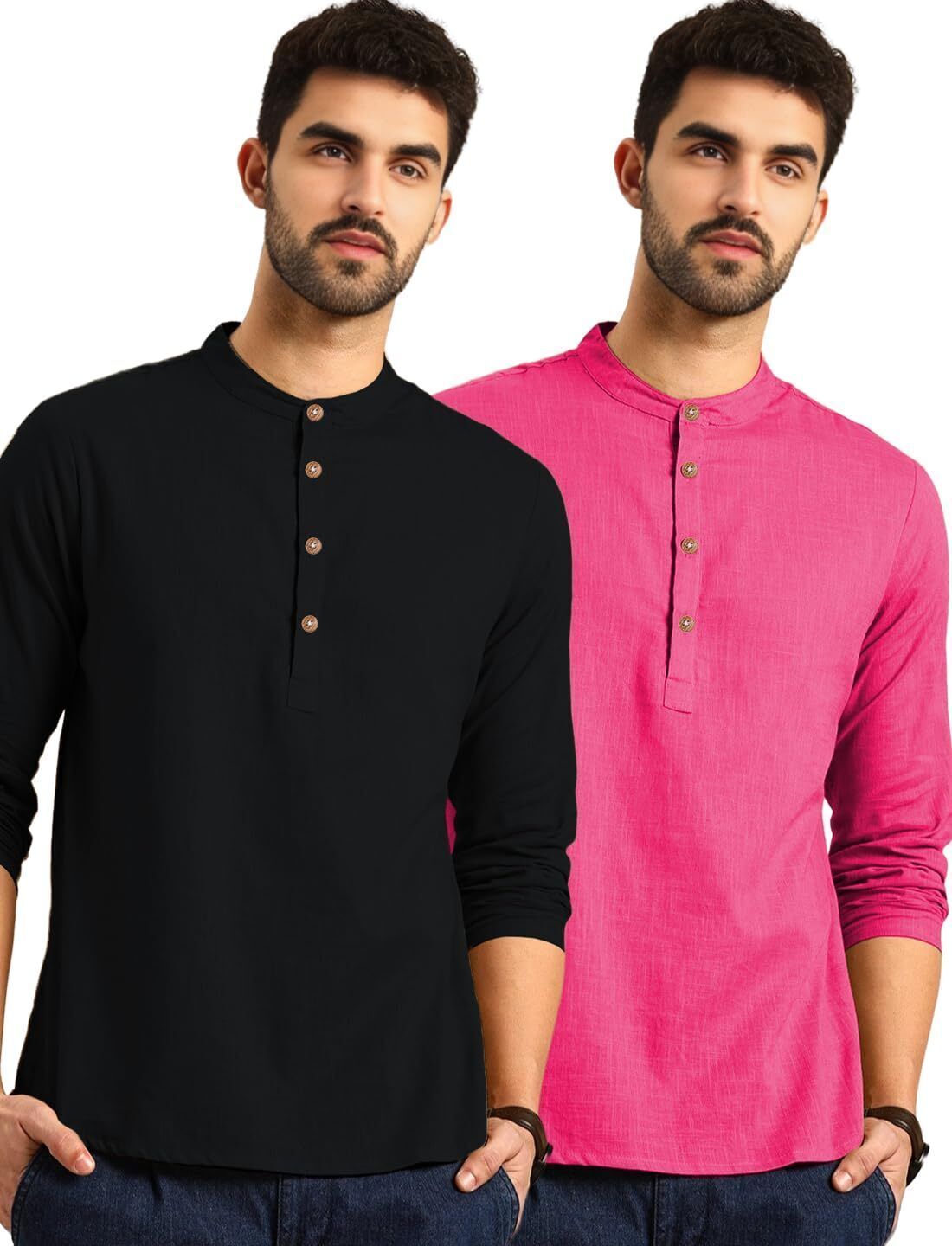 amritenterprise Pack of 2 Solid Pure Cotton Straight Kurta for Men-picture-27