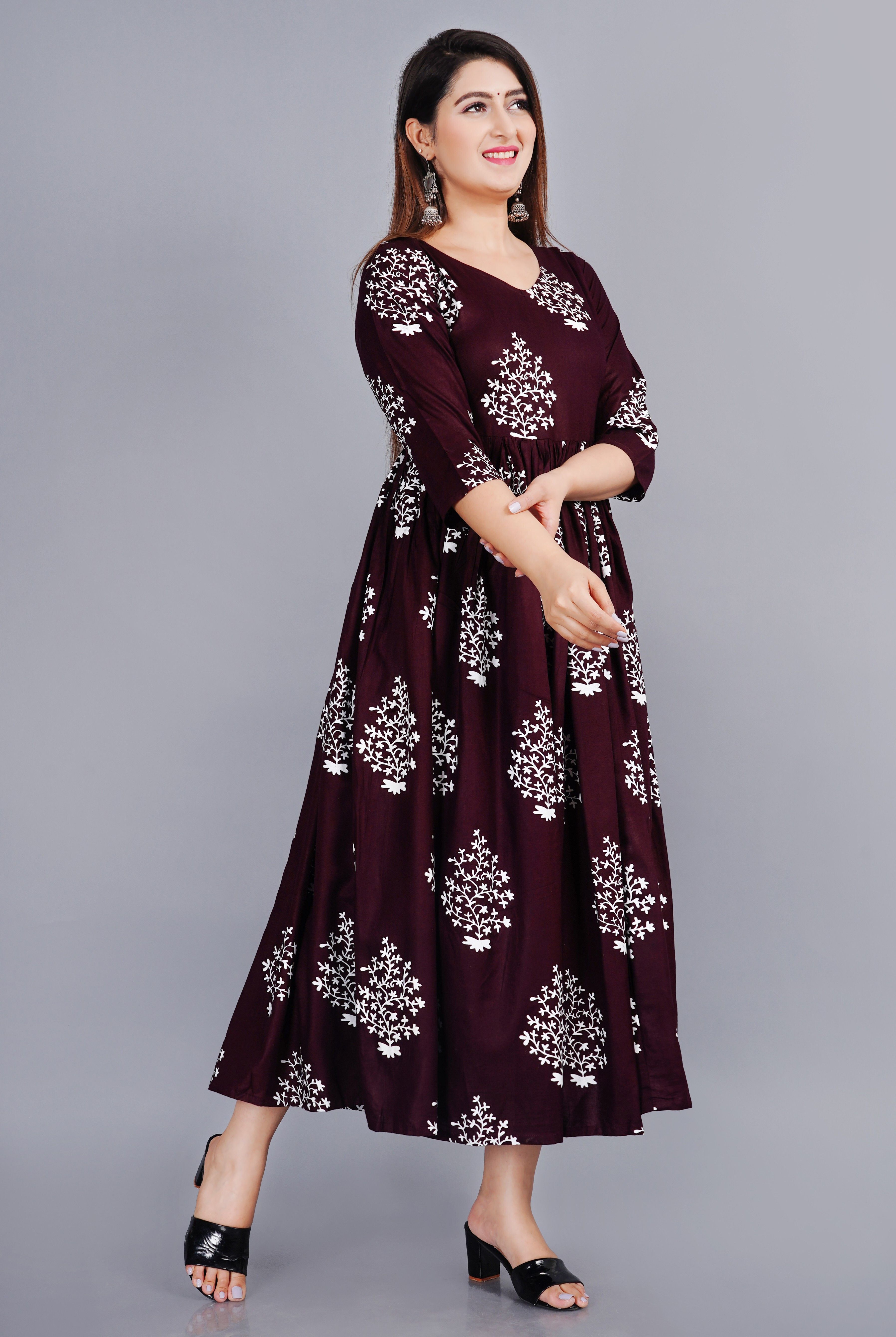 Women A-line Maroon Below Knee Dress-image-11