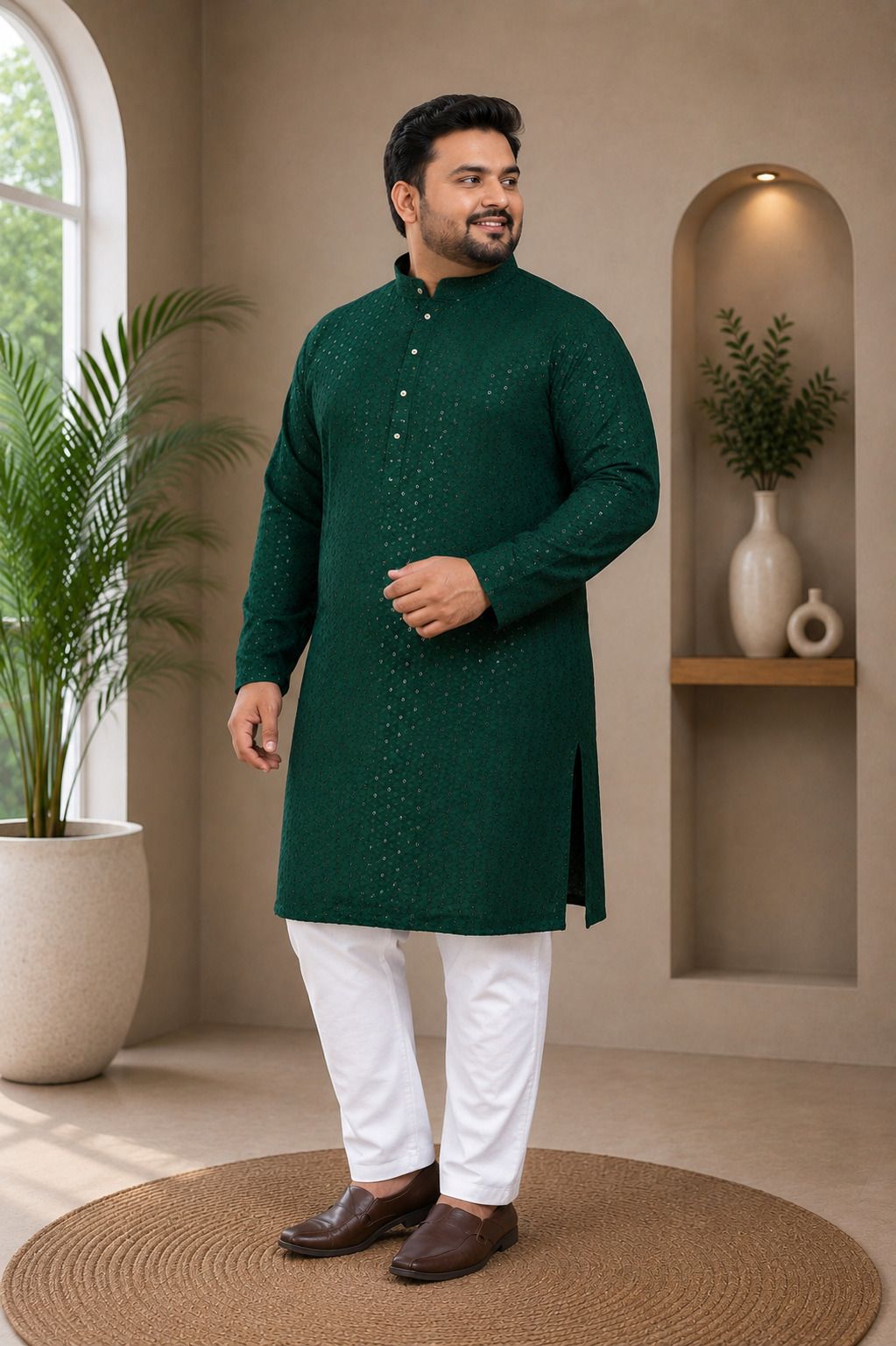 heengshi Embellished, Self Design Pure Cotton Straight Kurta for Men-picture-38