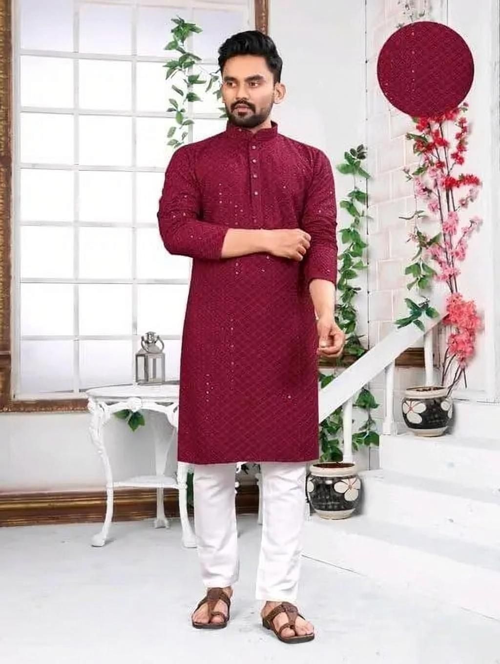 stylevaultt Chikan Embroidery Viscose Rayon Straight Kurta for Men-picture-32