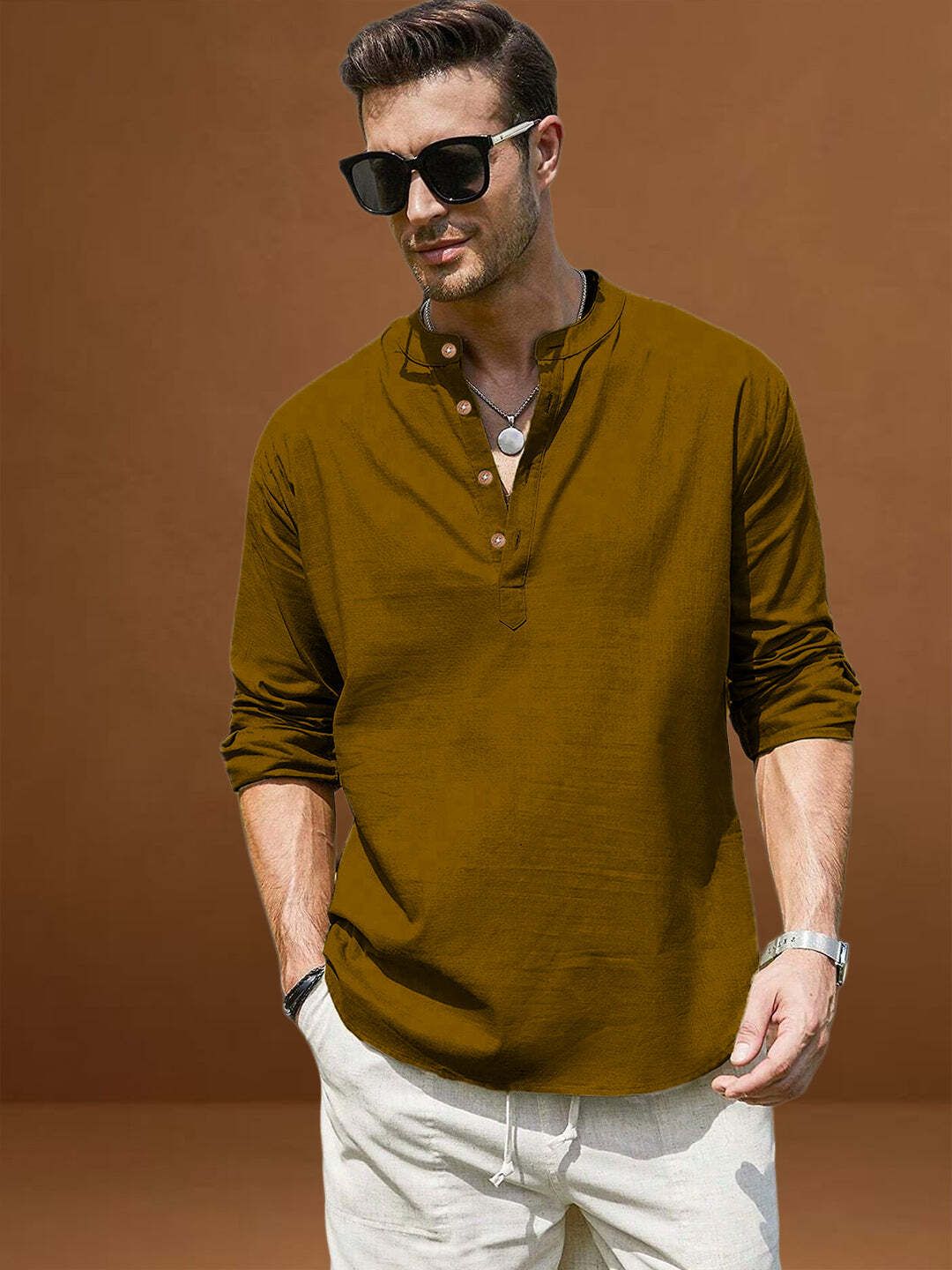 vida loca Solid Cotton Blend A-line Kurta for Men-picture-13