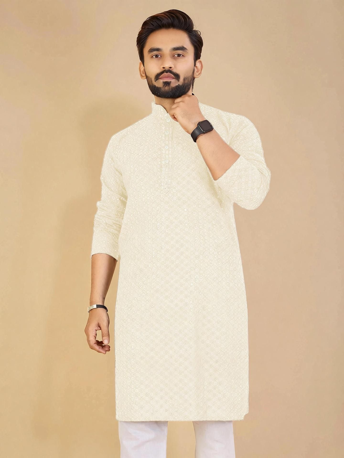 orifab Men Embroidered Cotton Blend Straight Kurta-picture-12