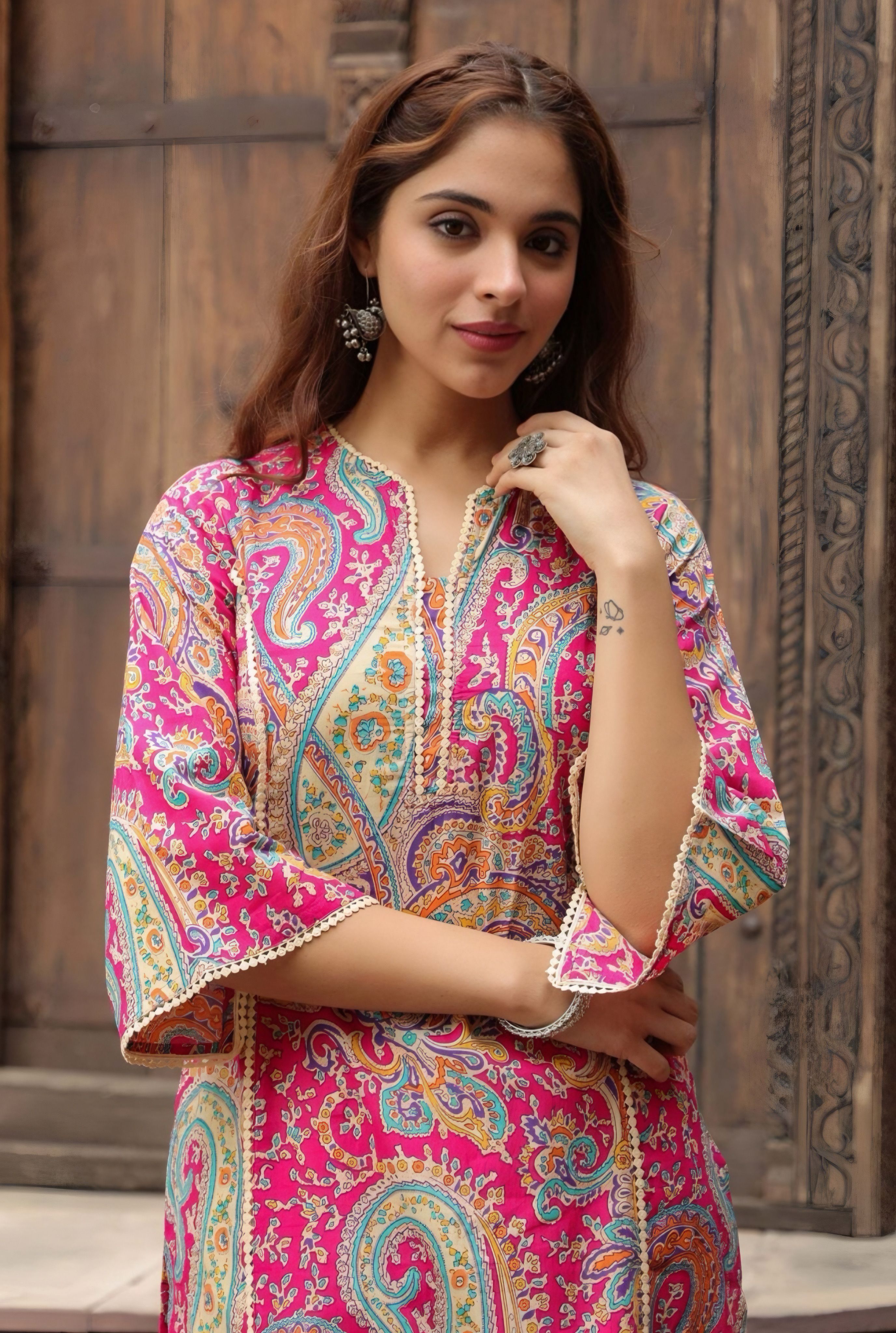 Women Self Design Cotton Blend Pakistani Kurta-image-22