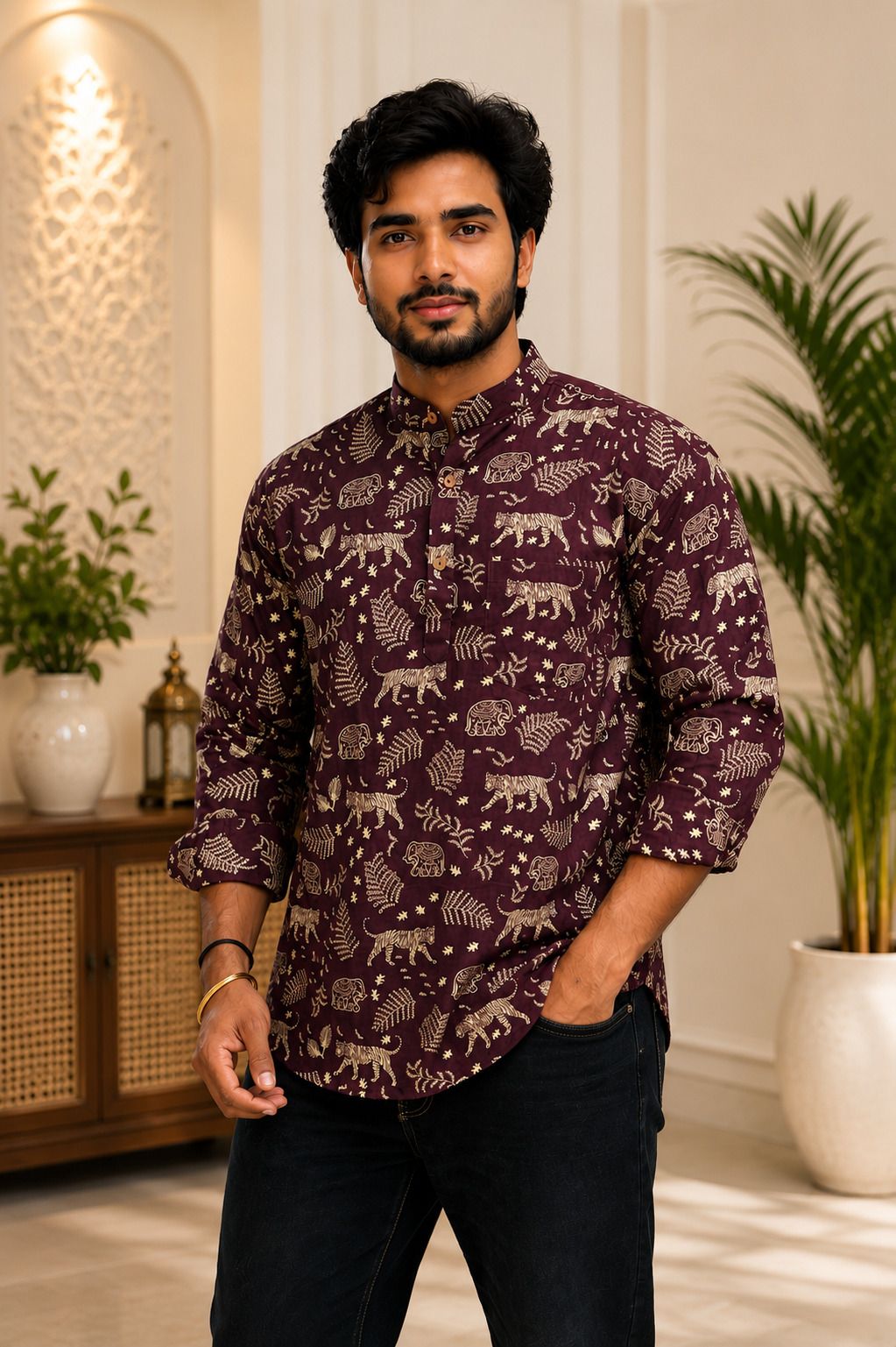 desicubs Animal Print Pure Cotton Straight Kurta for Men-picture-21