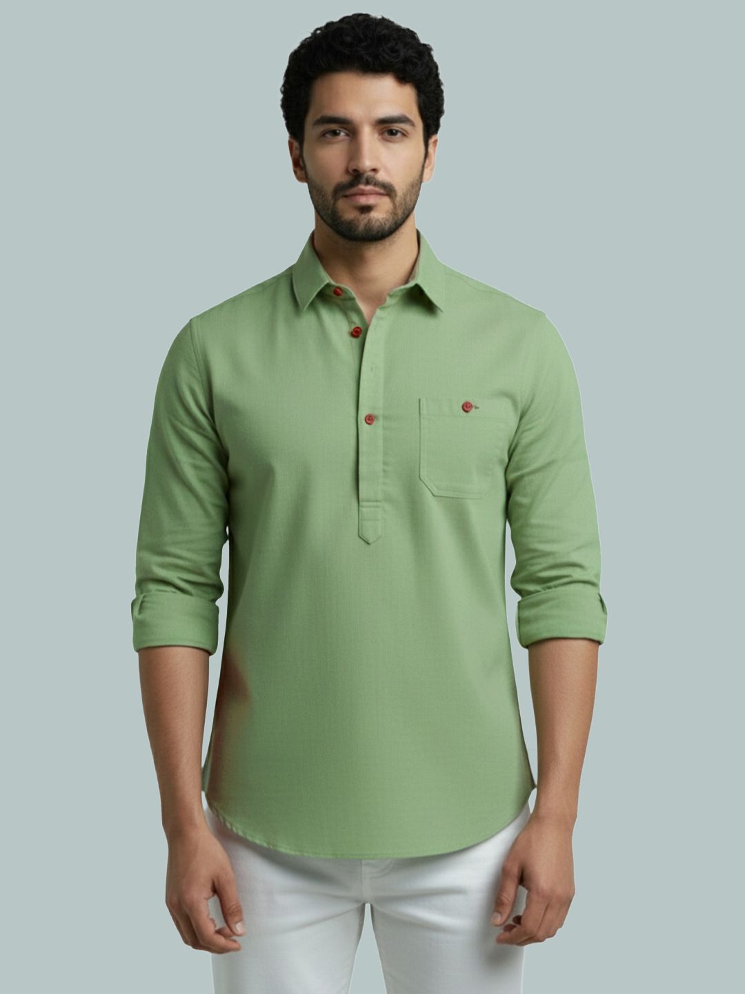 Solid Cotton Blend Straight Kurta for Men-image-28