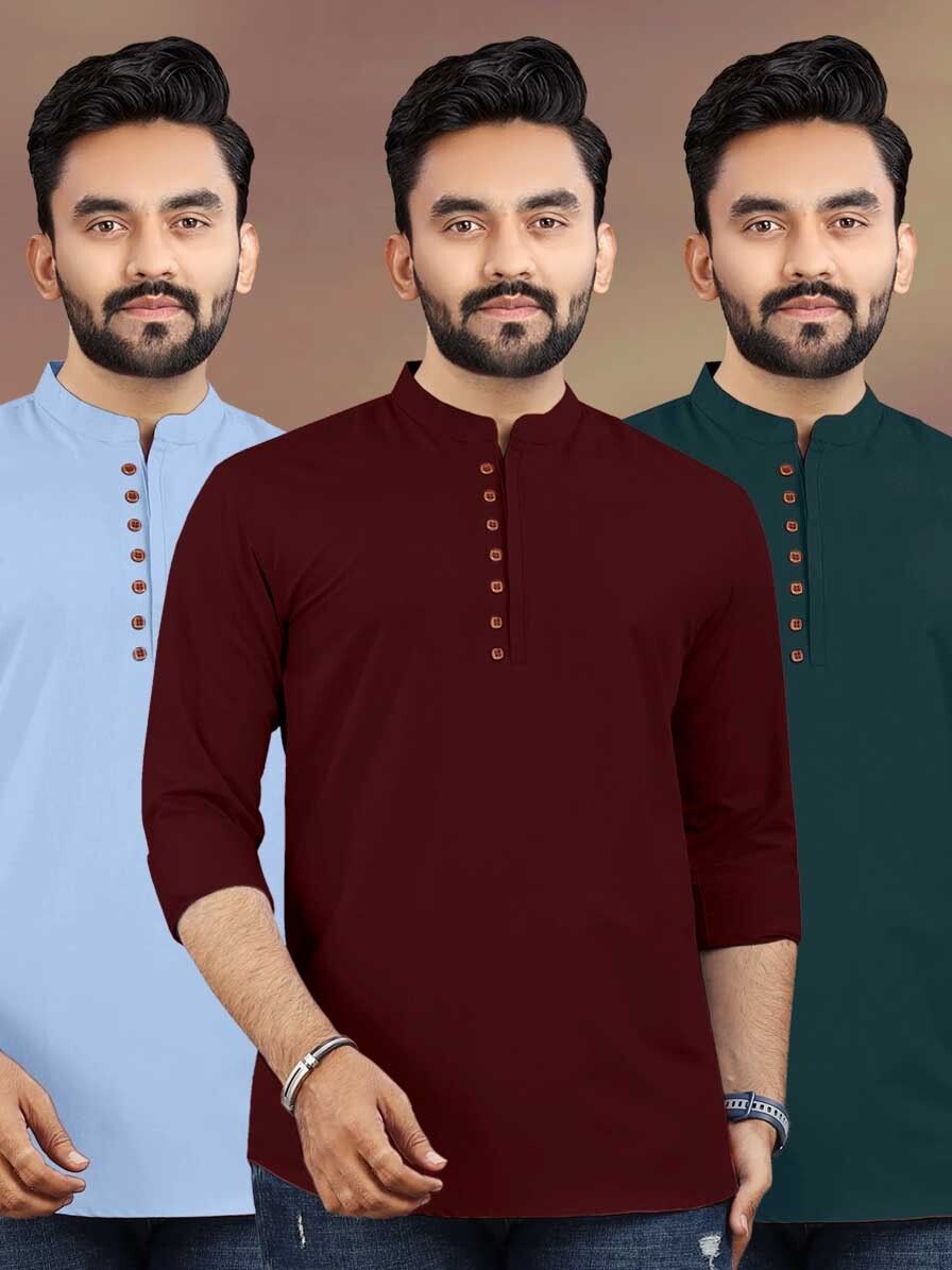 svatantra Pack of 3 Solid Pure Cotton Straight Kurta for Men-picture-1
