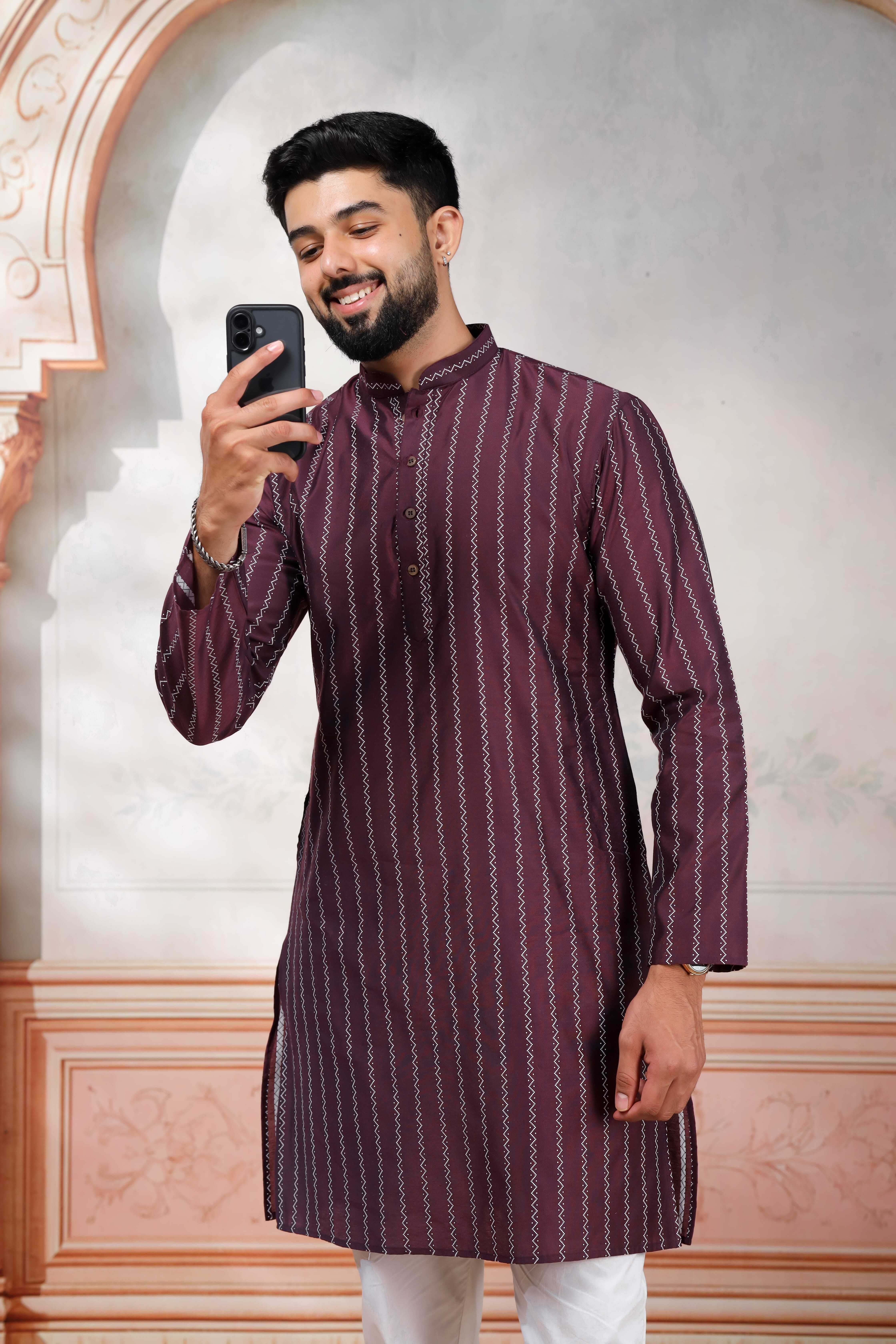 svatantra Striped Cotton Blend Straight Kurta for Men-picture-22