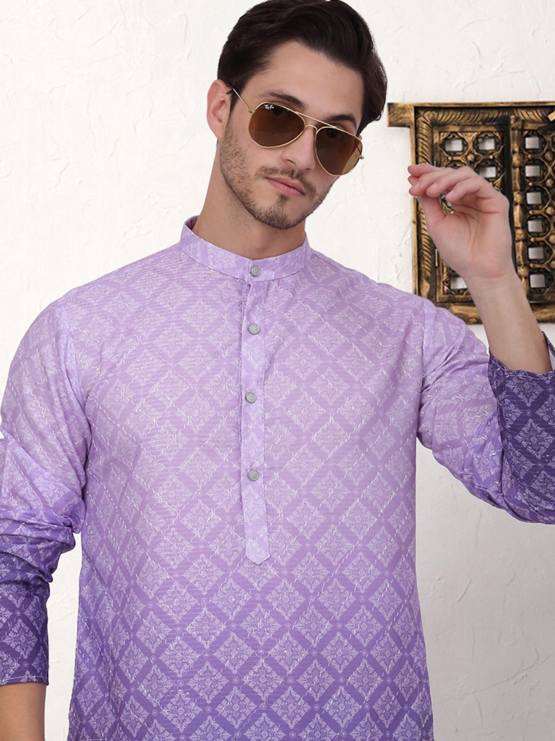 Men Printed Pure Cotton Straight Kurta