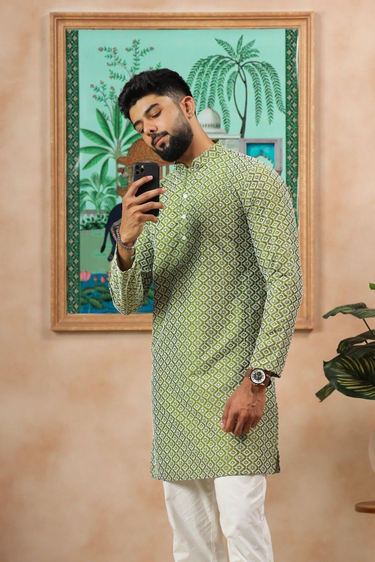 progetto Embroidered Cotton Blend Straight Kurta for Men-picture-19